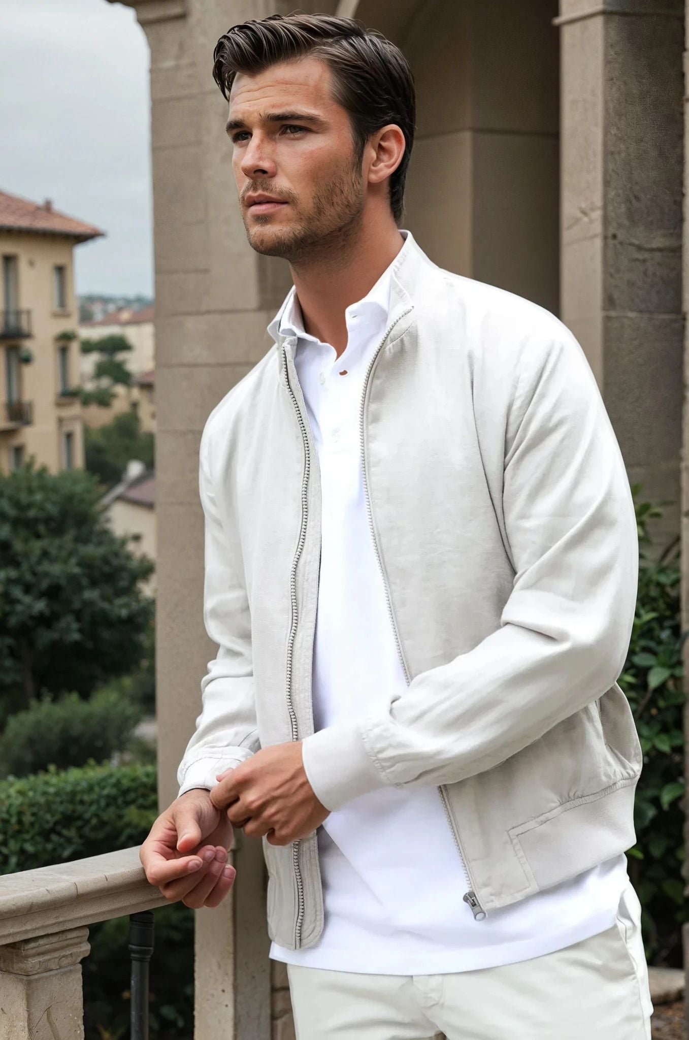 Blouson Noah en lin - Beige Clair-MANTEAU HOMME-Curling-Paris