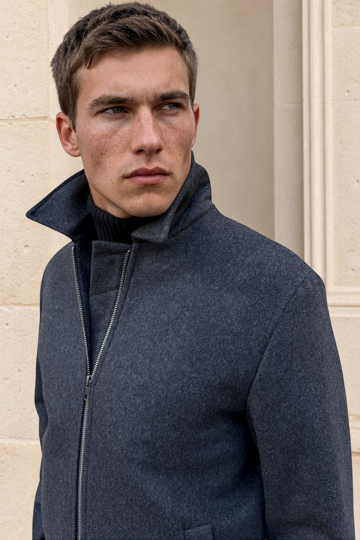 Blouson Noé en laine et cachemire – Anthracite-MANTEAU HOMME-Curling-Paris