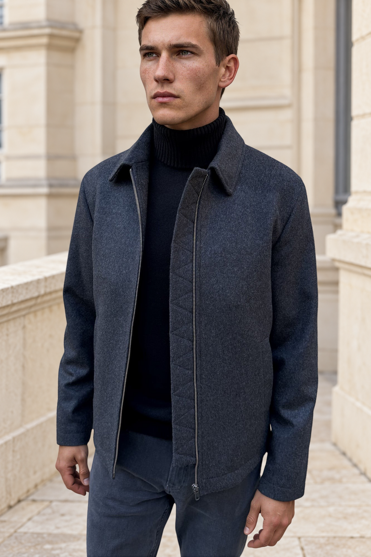 Blouson Noé en laine et cachemire – Anthracite-MANTEAU HOMME-Curling-Paris