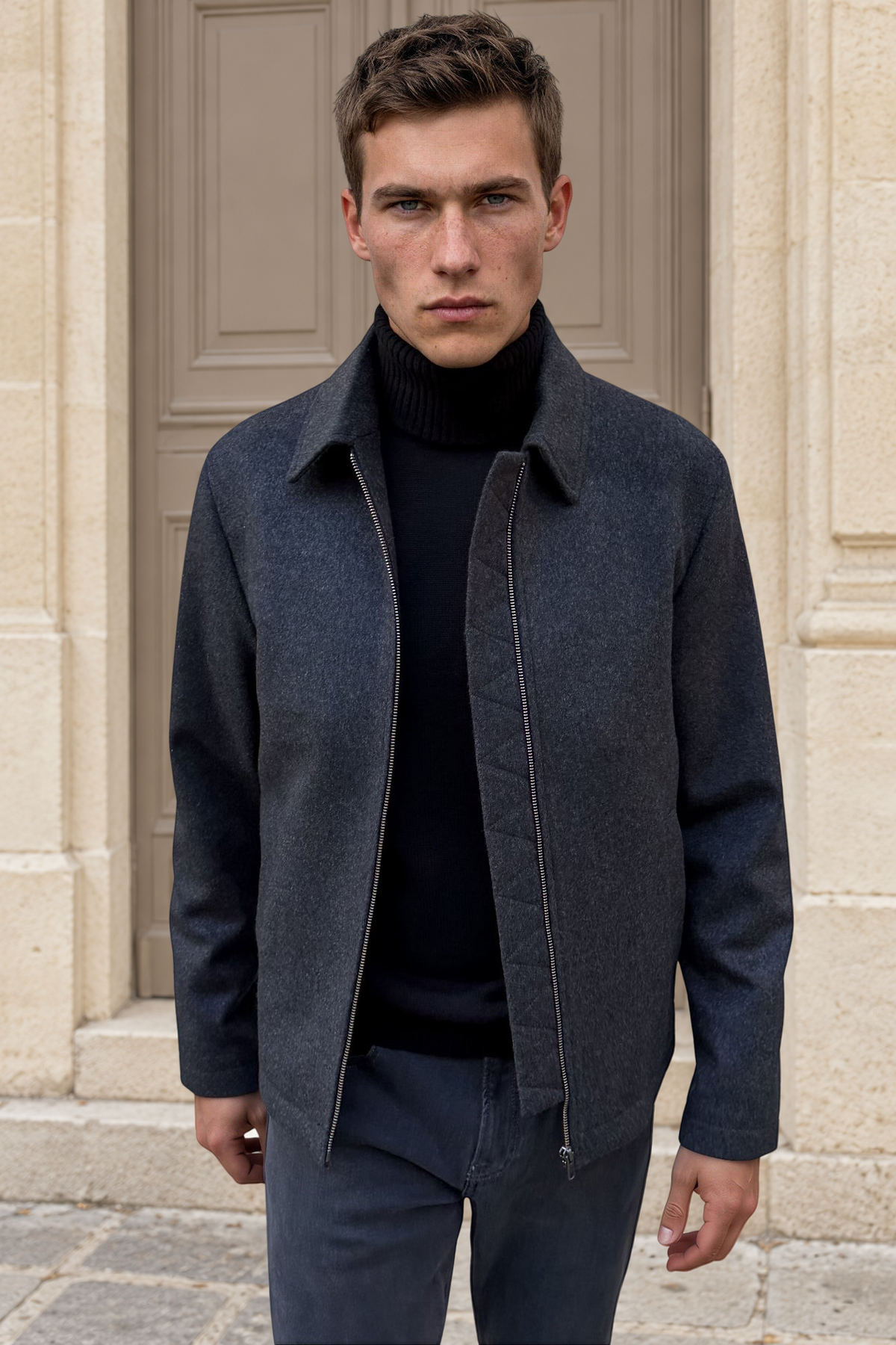 Blouson Noé en laine et cachemire – Anthracite-MANTEAU HOMME-Curling-Paris