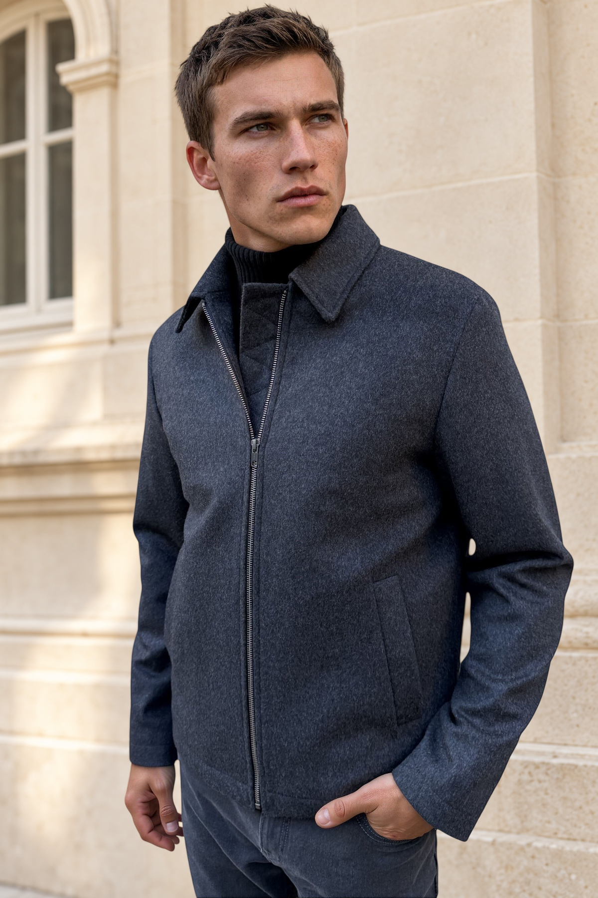 Blouson Noé en laine et cachemire – Anthracite-MANTEAU HOMME-Curling-Paris
