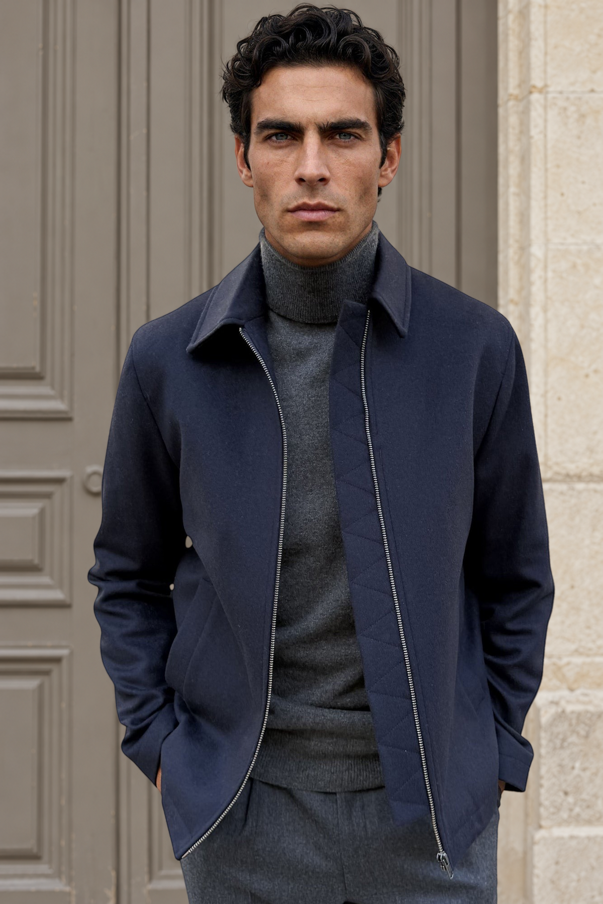 Blouson Noé en laine et cachemire – Marine-BLOUSON-Curling-Paris