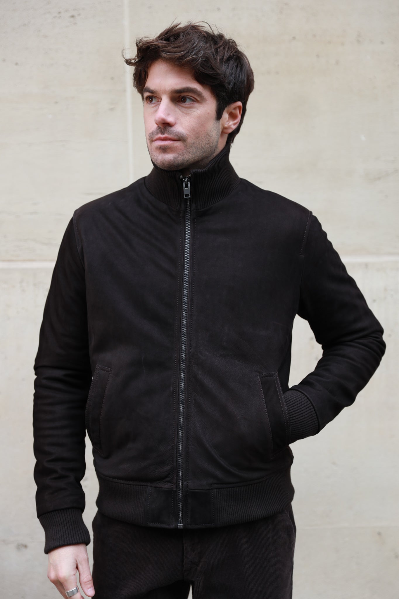 Blouson Spiros en peau - Marron-MANTEAU HOMME-Curling-Paris