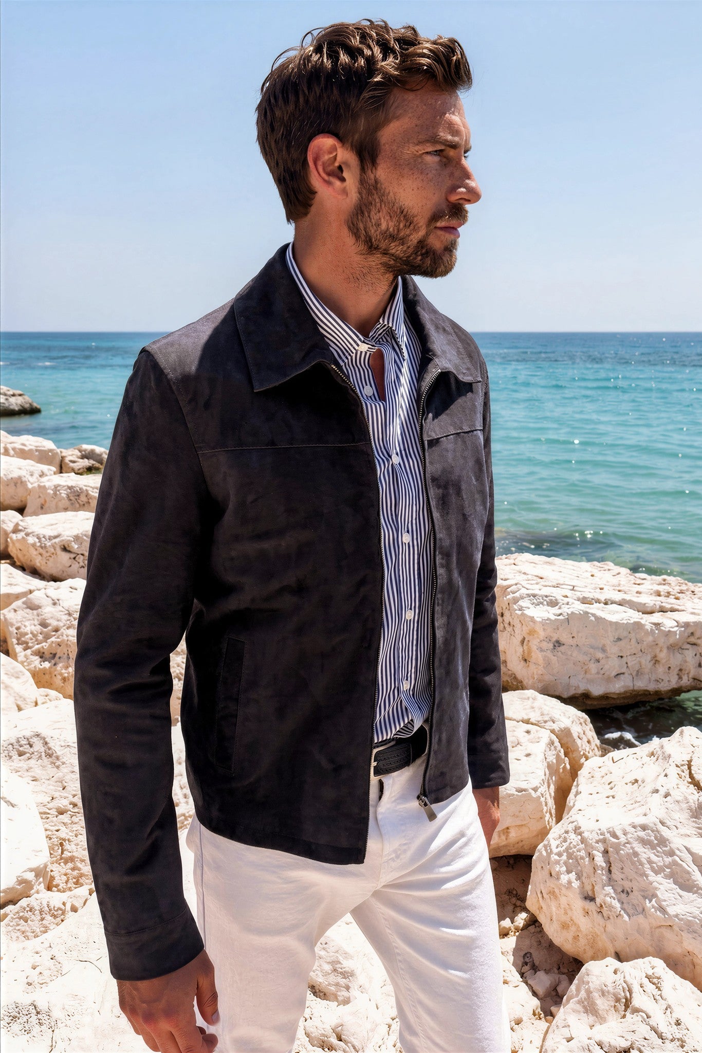 Blouson Victor en chèvre velours - Marine-MANTEAU HOMME-Curling-Paris