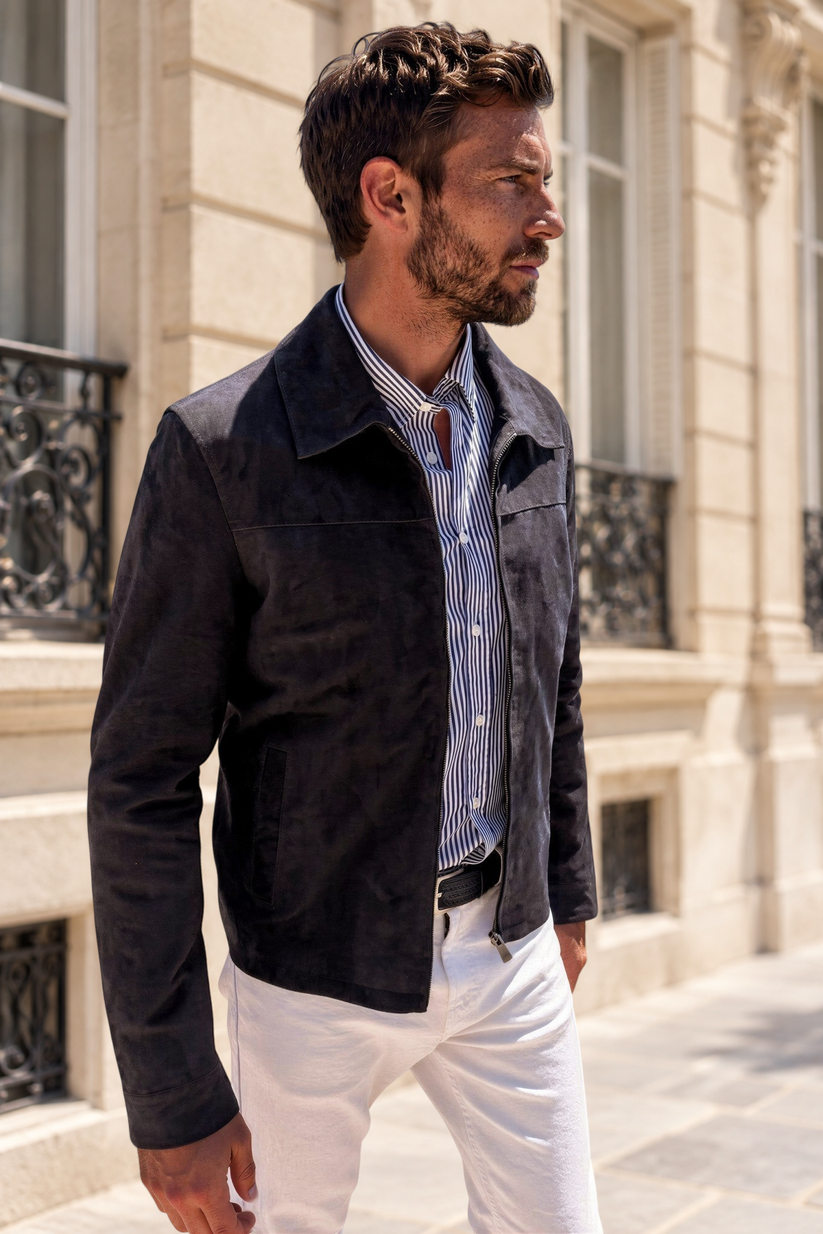 Blouson Victor en chèvre velours - Marine-MANTEAU HOMME-Curling-Paris