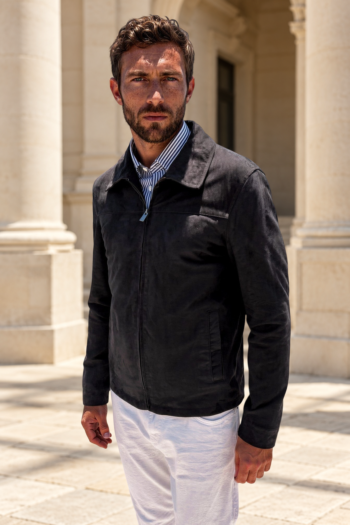 Blouson Victor en chèvre velours - Marine-MANTEAU HOMME-Curling-Paris