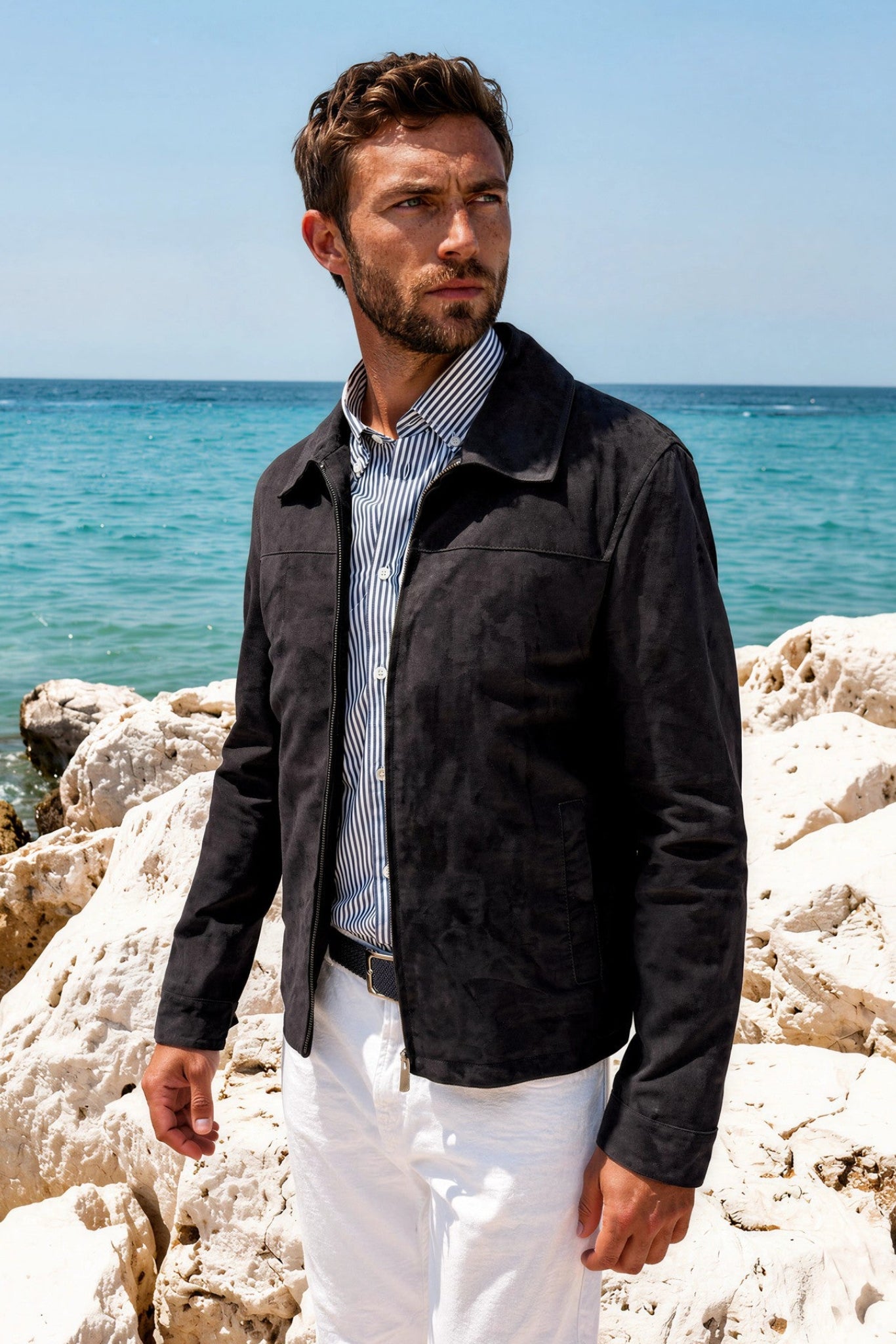 Blouson Victor en chèvre velours - Marine-MANTEAU HOMME-Curling-Paris