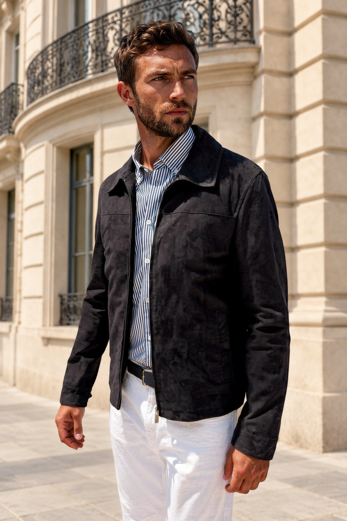 Blouson Victor en chèvre velours - Marine-MANTEAU HOMME-Curling-Paris