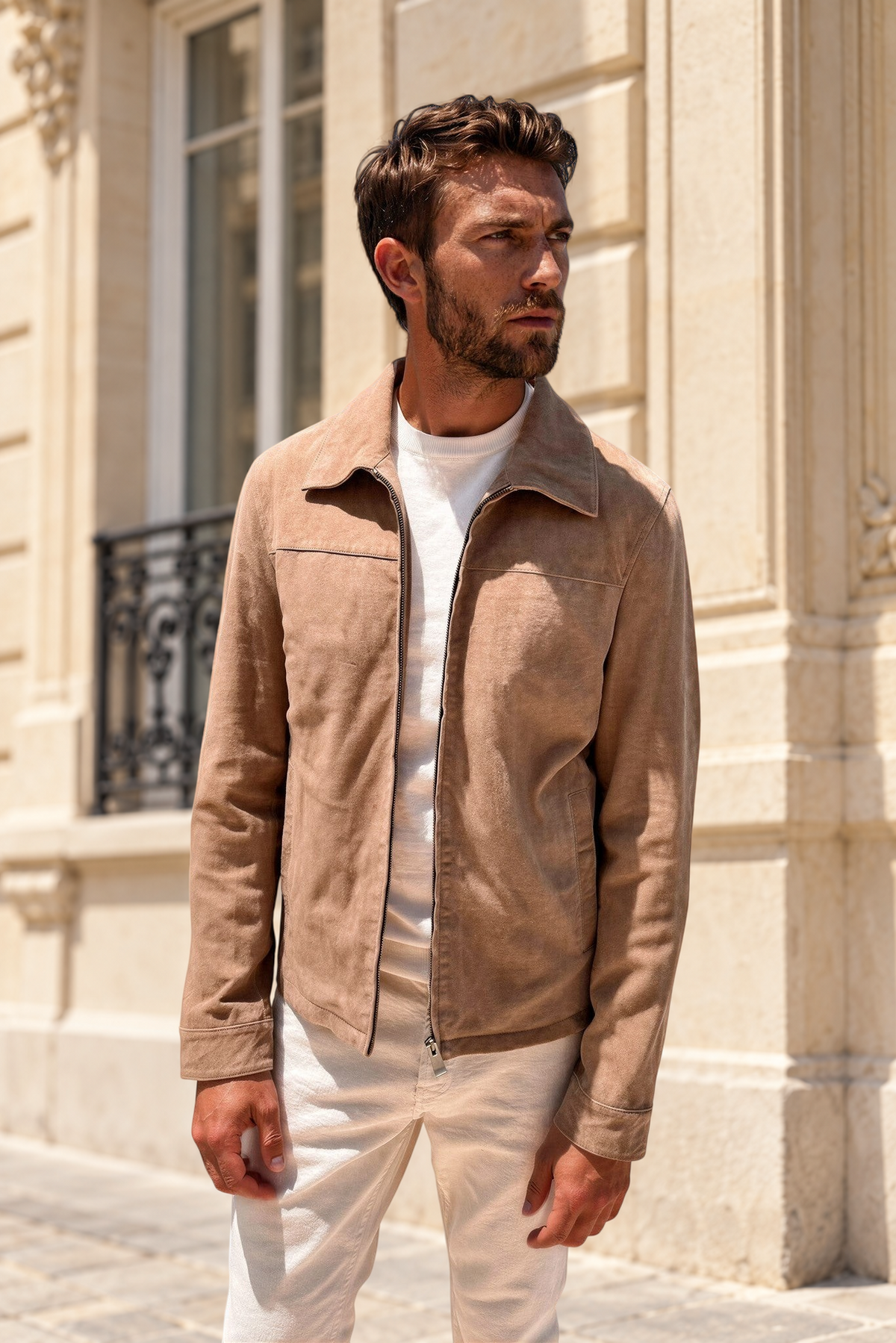 Blouson Victor en chèvre velours - Taupe-MANTEAU HOMME-Curling-Paris