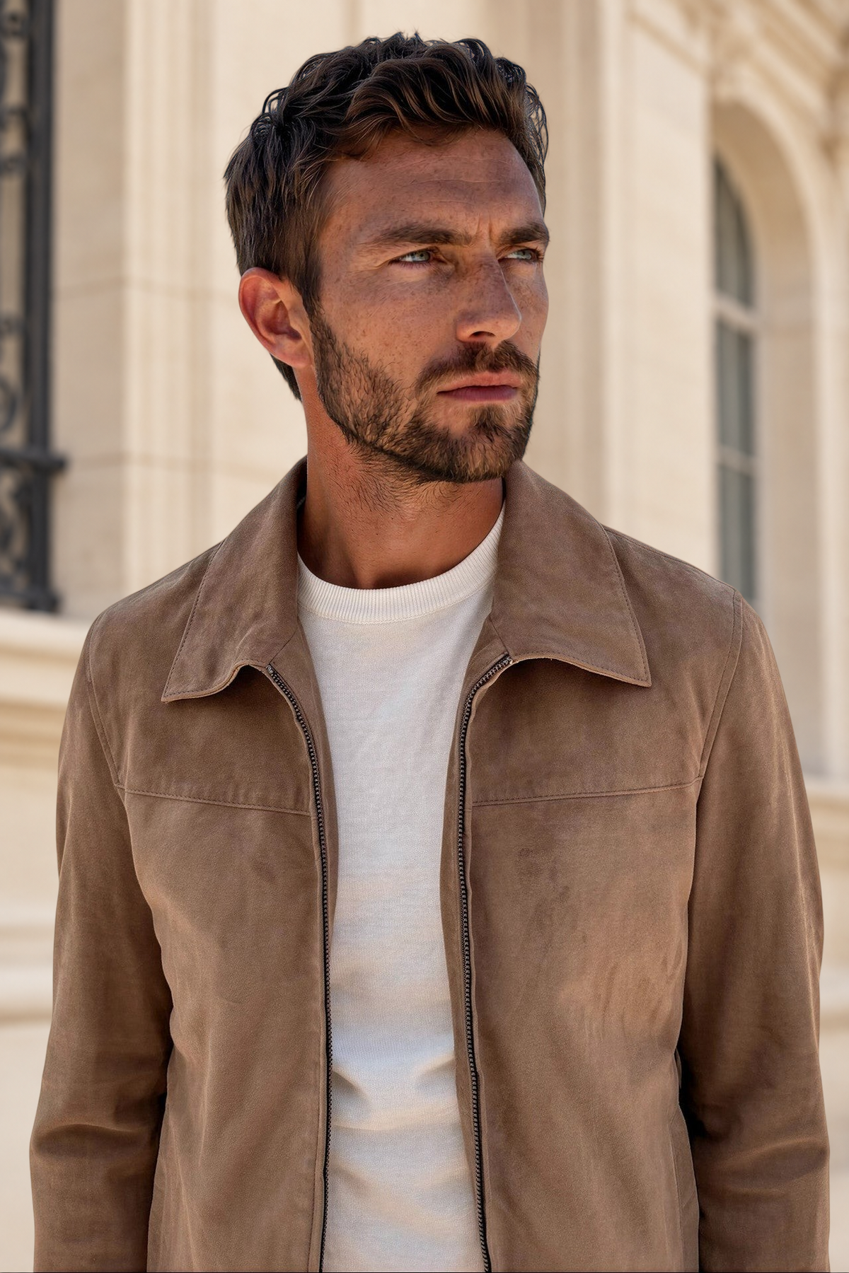 Blouson Victor en chèvre velours - Taupe-MANTEAU HOMME-Curling-Paris