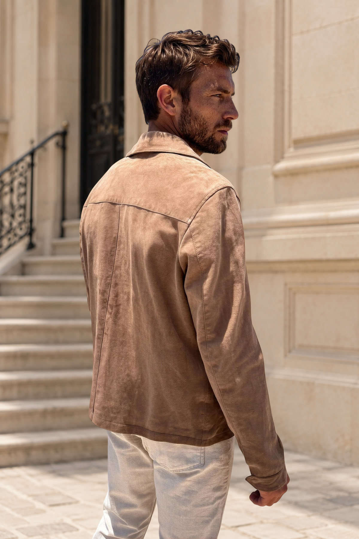 Blouson Victor en chèvre velours - Taupe-MANTEAU HOMME-Curling-Paris