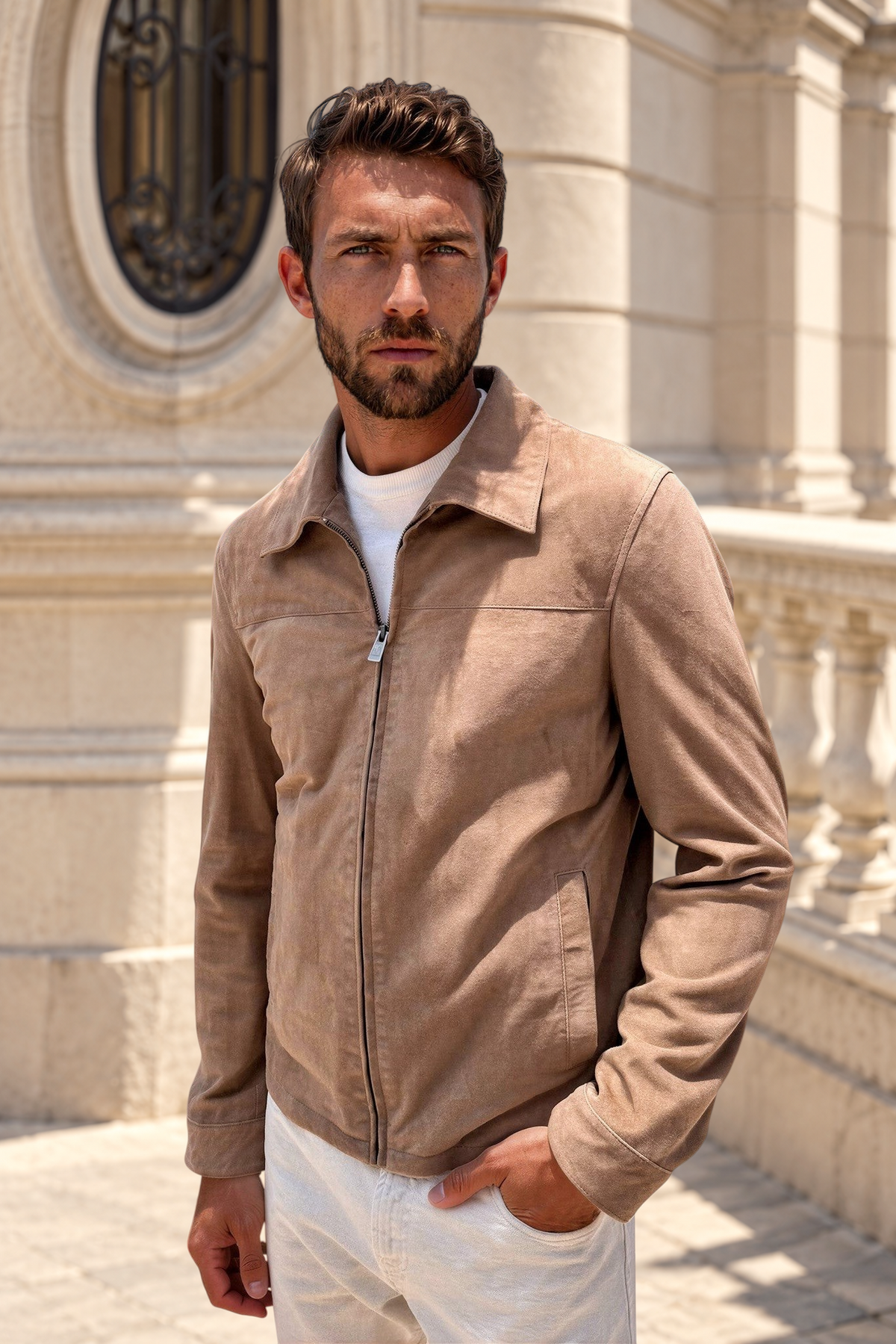 Blouson Victor en chèvre velours - Taupe-MANTEAU HOMME-Curling-Paris