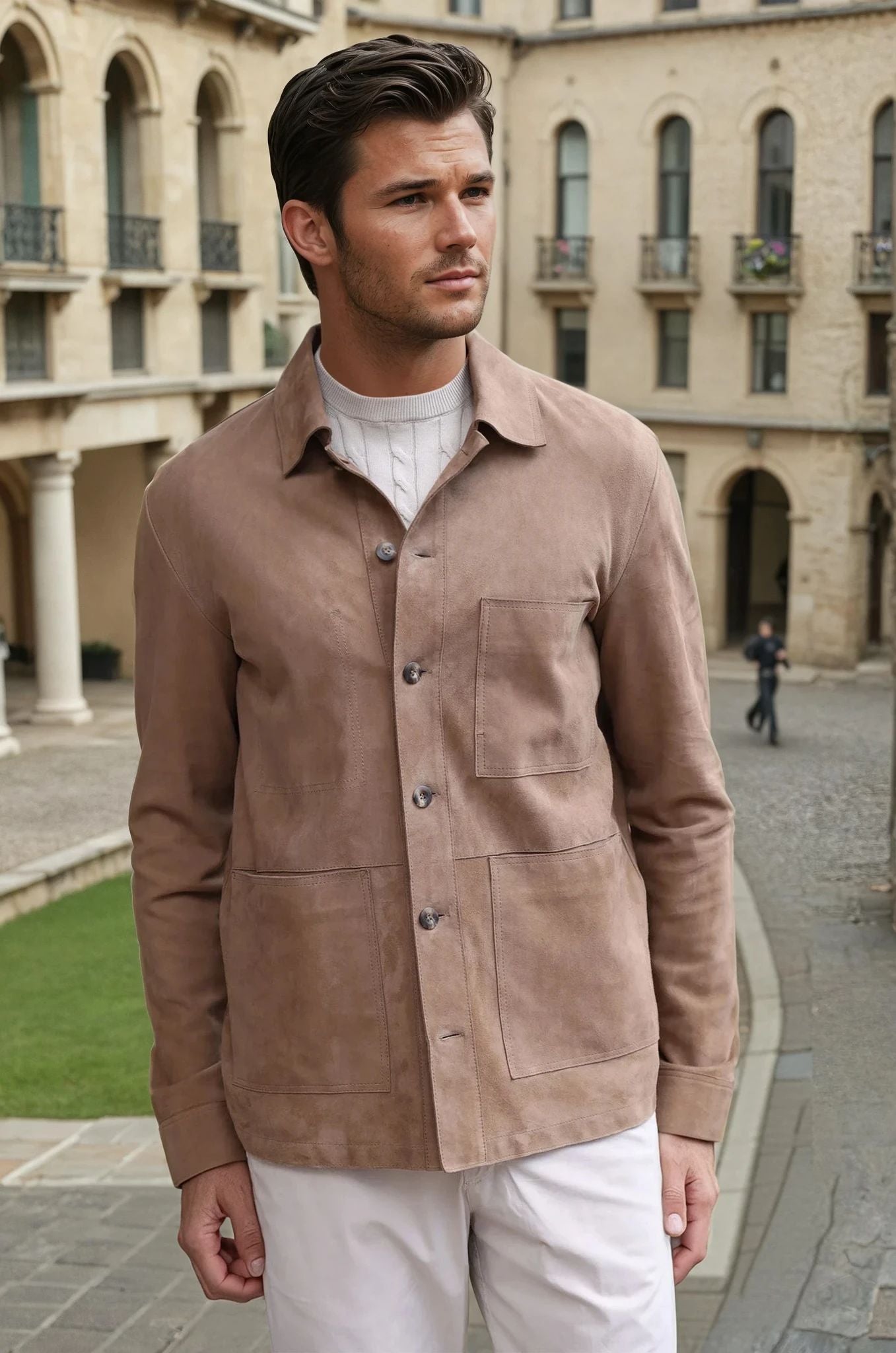 Blouson en peau Jimmy chèvre velours - Kaki-MANTEAU HOMME-Curling-Paris