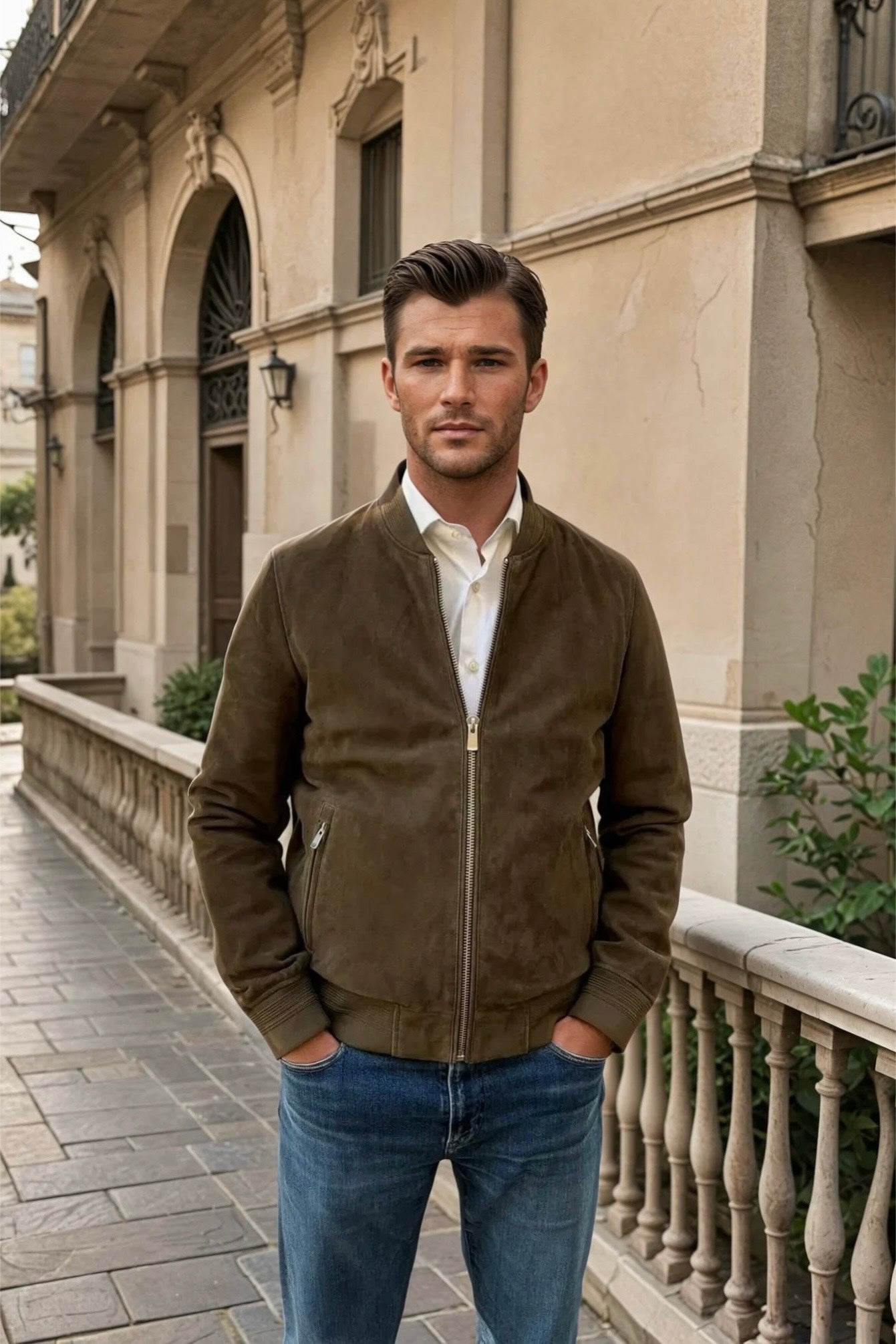 Blouson en peau Max chèvre velours - kaki