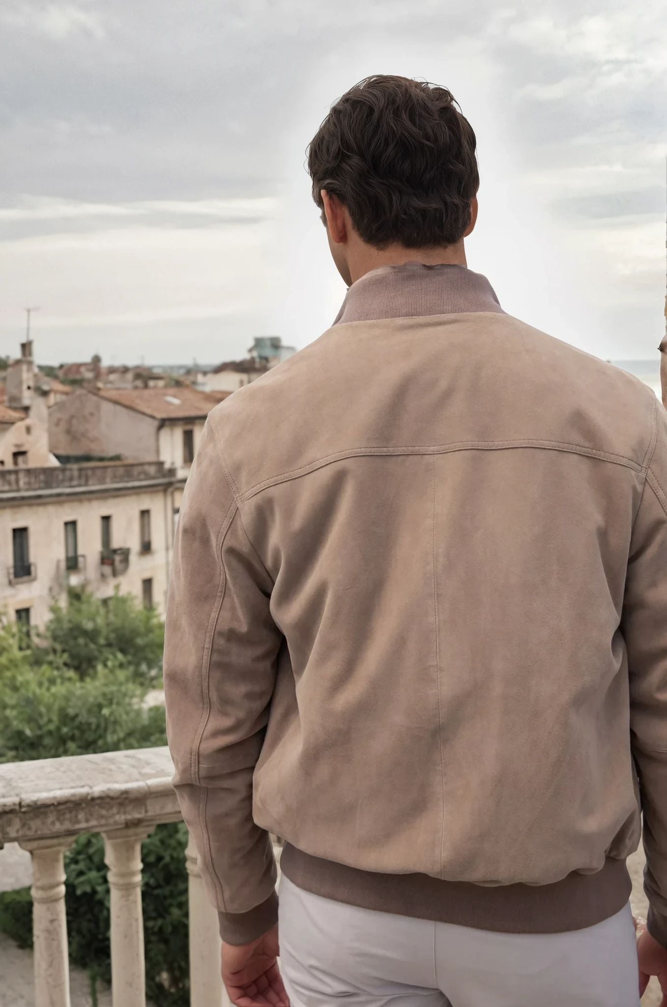 Blouson en peau Starter - Chèvre velours Taupe-MANTEAU HOMME-Curling-Paris