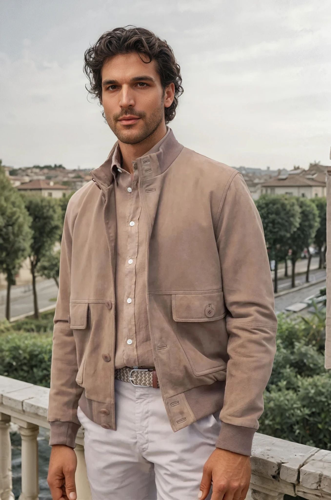Blouson en peau Starter - Chèvre velours Taupe-MANTEAU HOMME-Curling-Paris