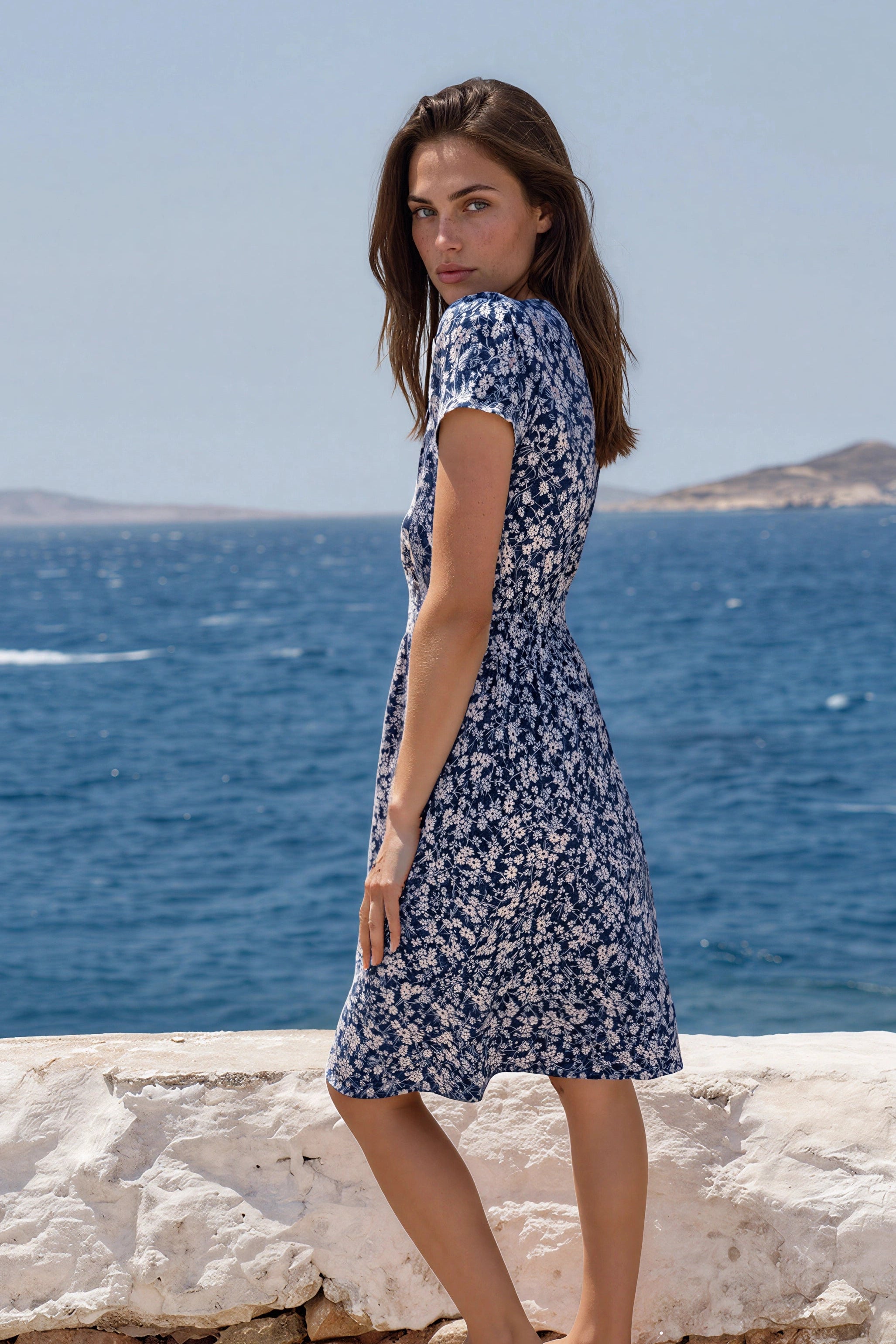 Robe Vogue infroissable - Fleurs denim