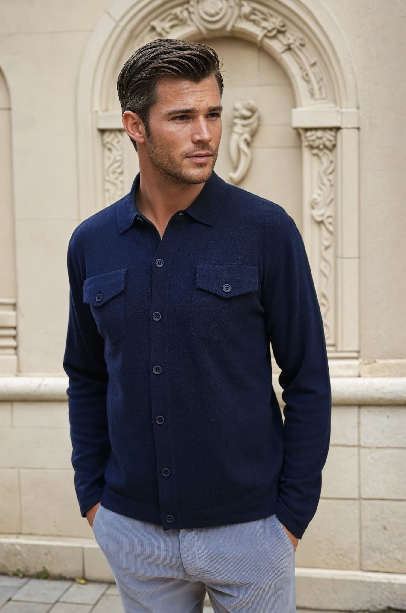 Cardigan Franco en laine et cachemire - Marine-PULL HOMME-Curling-Paris