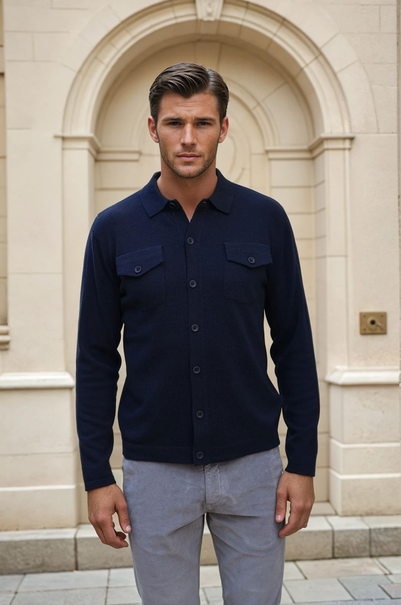 Cardigan Franco en laine et cachemire - Marine-PULL HOMME-Curling-Paris
