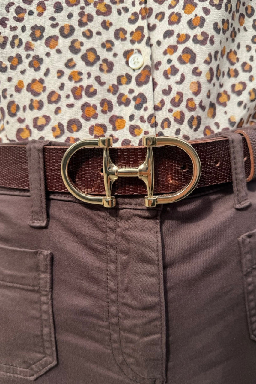 Ceinture Ambre en cuir façon iguane - Chocolat-CEINTURE FEMME-Curling-Paris