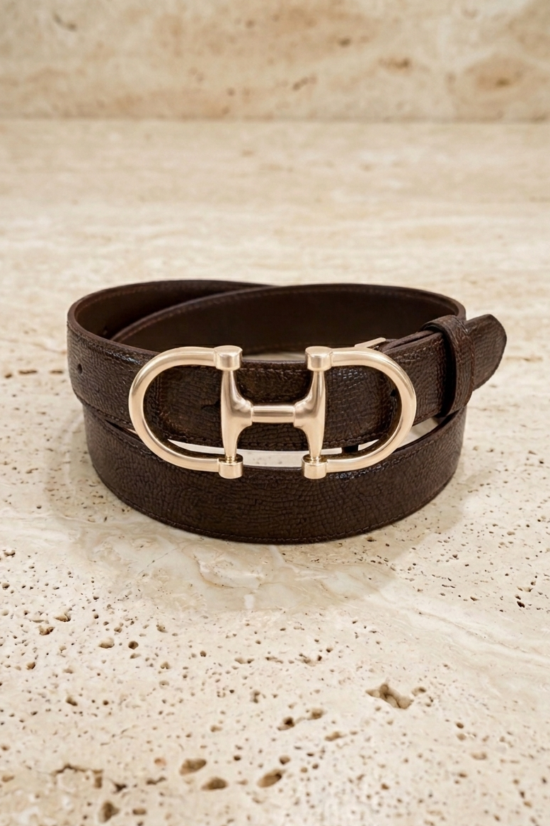 Ceinture Ambre en cuir façon iguane - Chocolat-CEINTURE FEMME-Curling-Paris