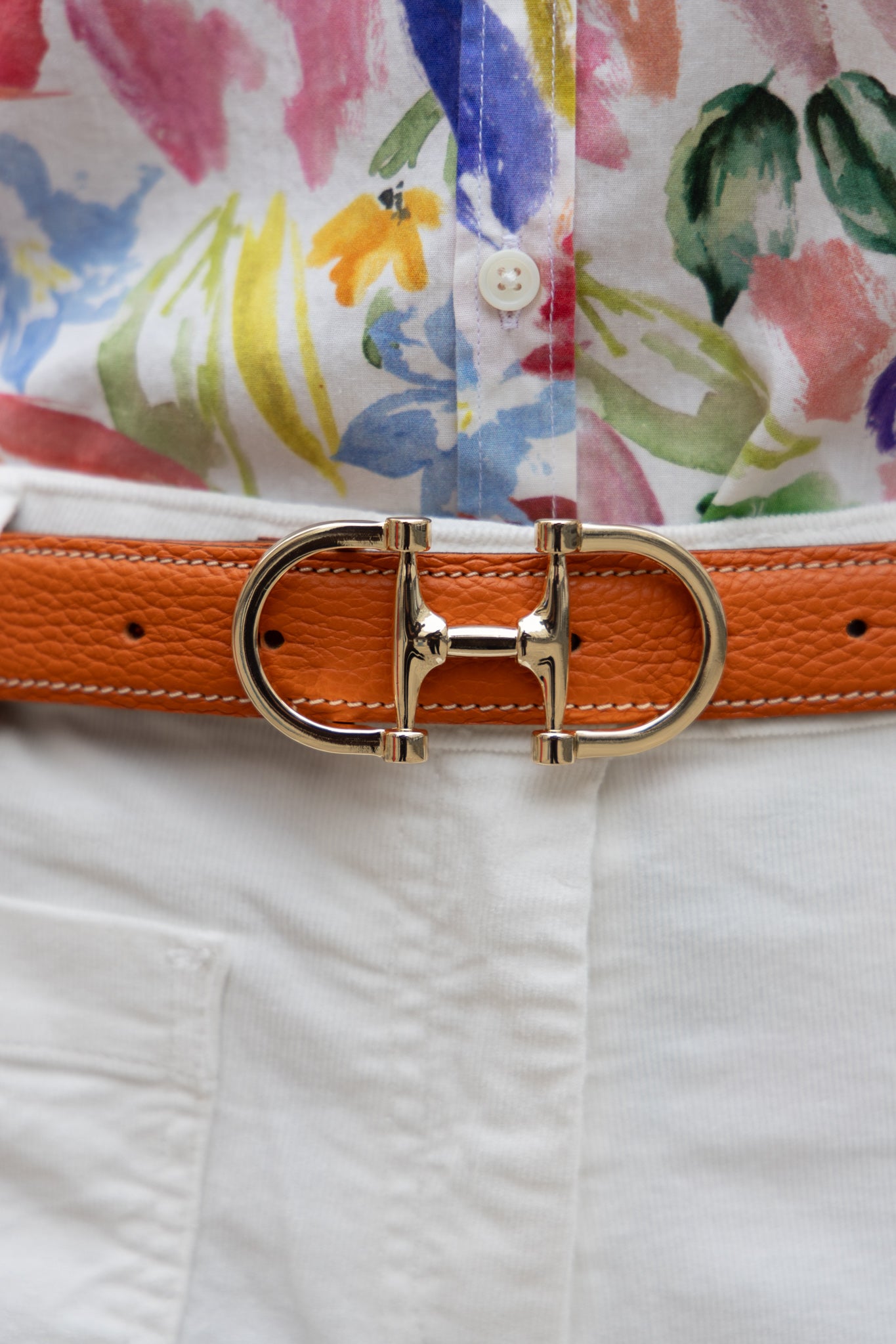 Ceinture Ambre en cuir grainé - Orange-CEINTURE FEMME-Curling-Paris