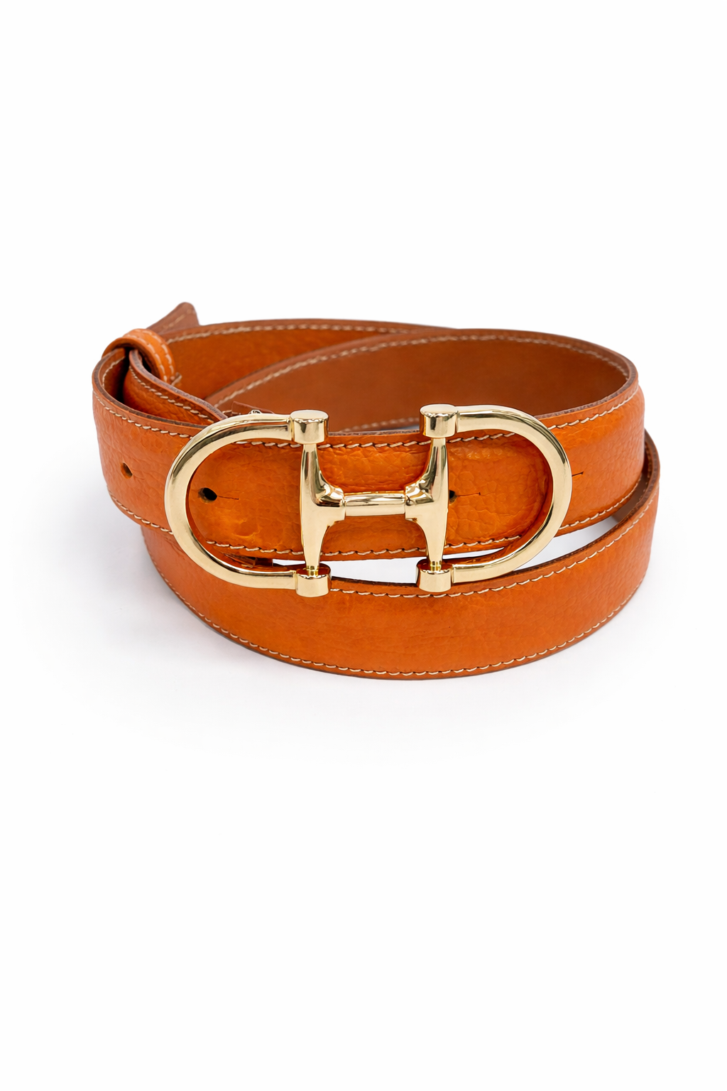 Ceinture Ambre en cuir grainé - Orange-CEINTURE FEMME-Curling-Paris