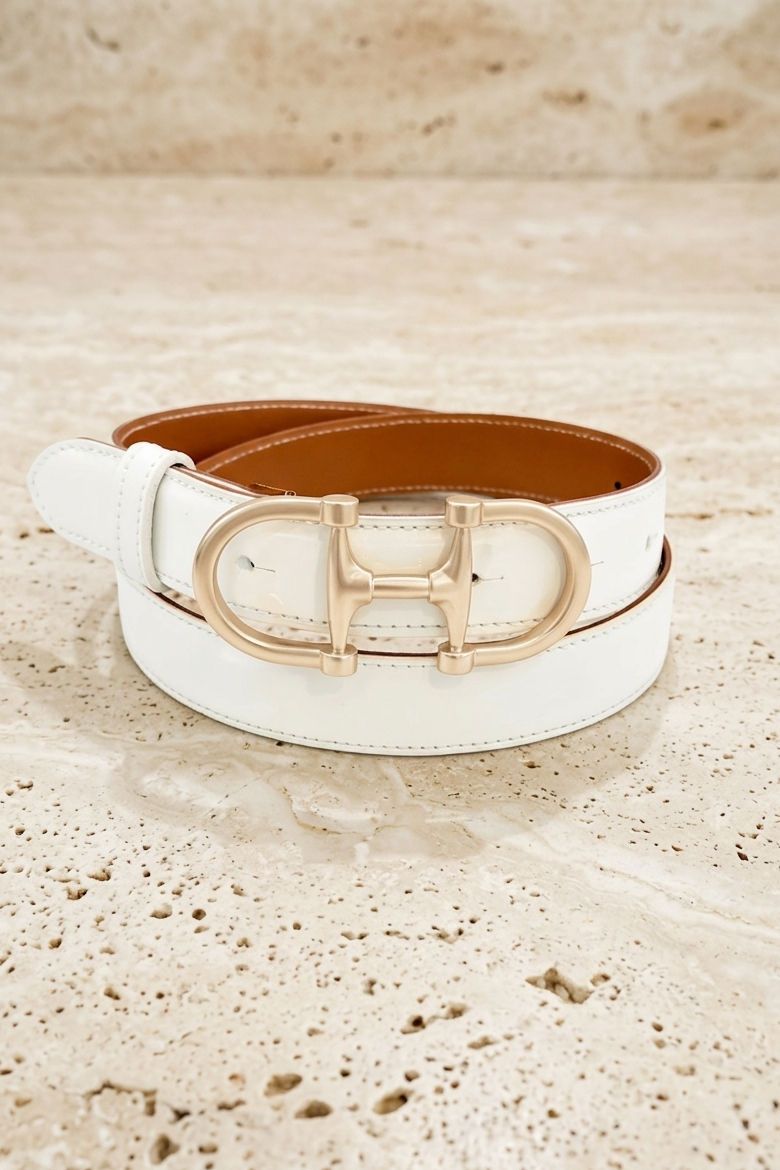 Ceinture Ambre en cuir lisse - Blanc-CEINTURE FEMME-Curling-Paris