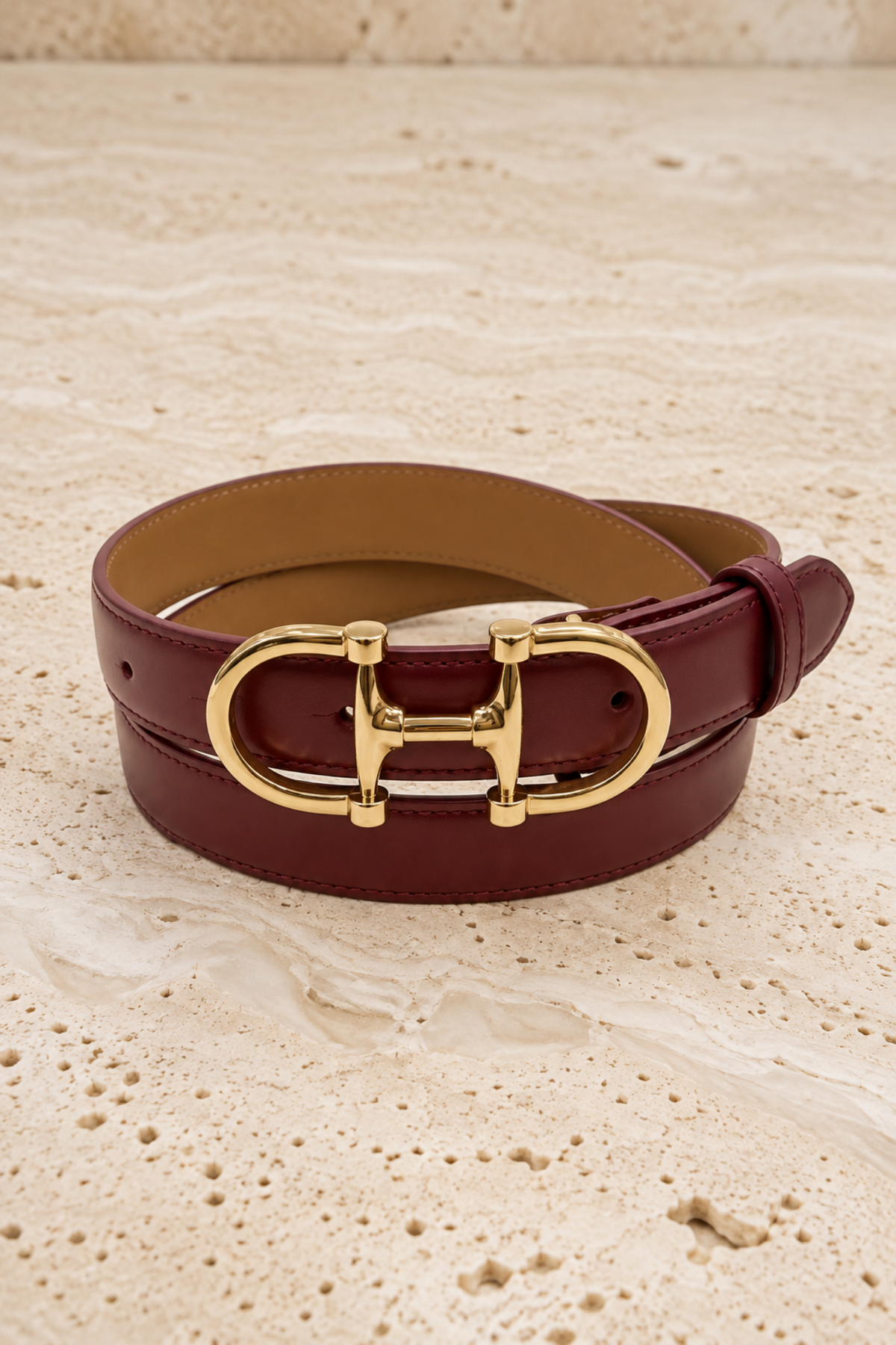 Ceinture Ambre en cuir lisse - Bordeaux-CEINTURE FEMME-Curling-Paris