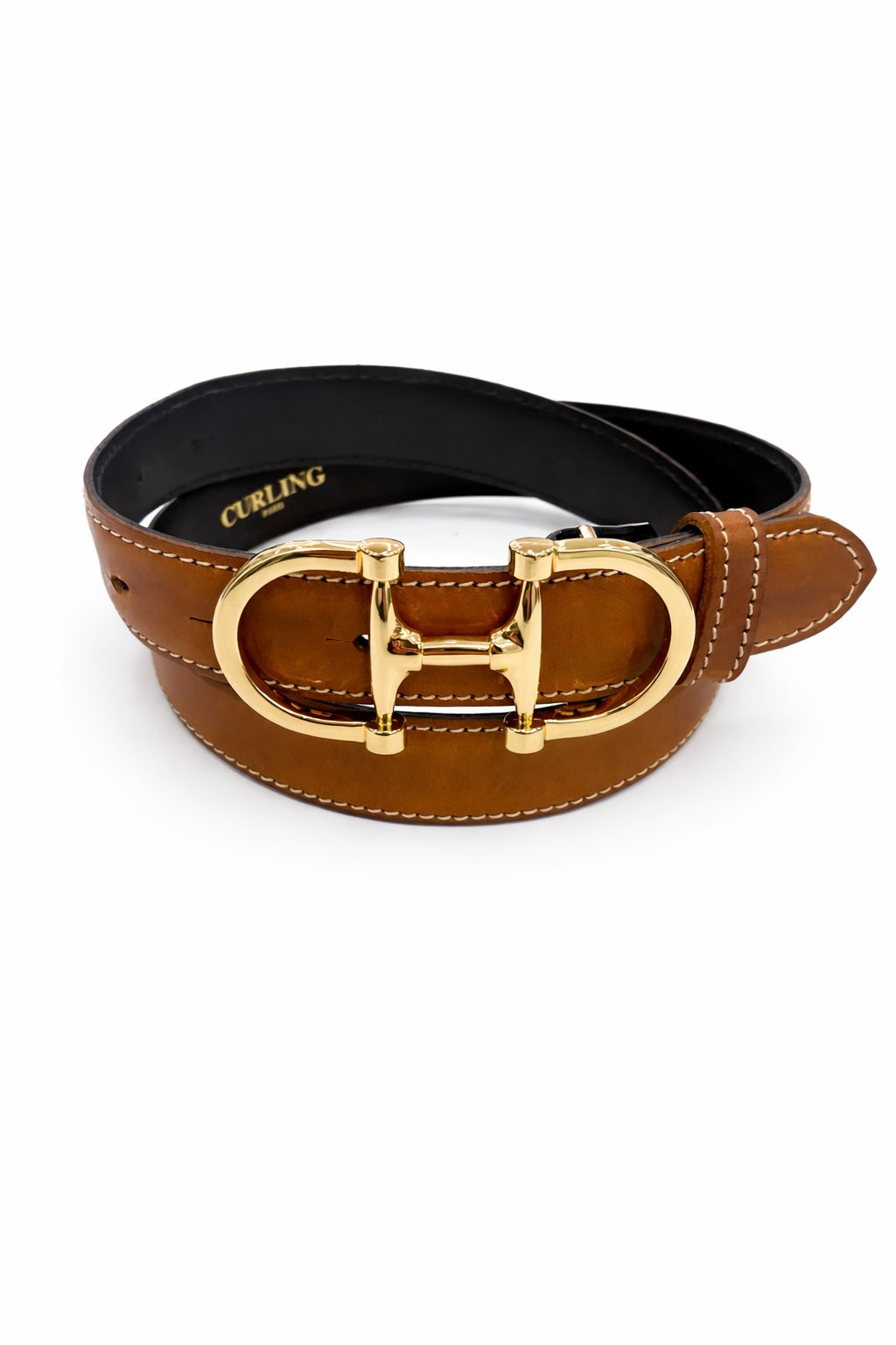 Ceinture Ambre en cuir lisse - Cognac-CEINTURE FEMME-Curling-Paris