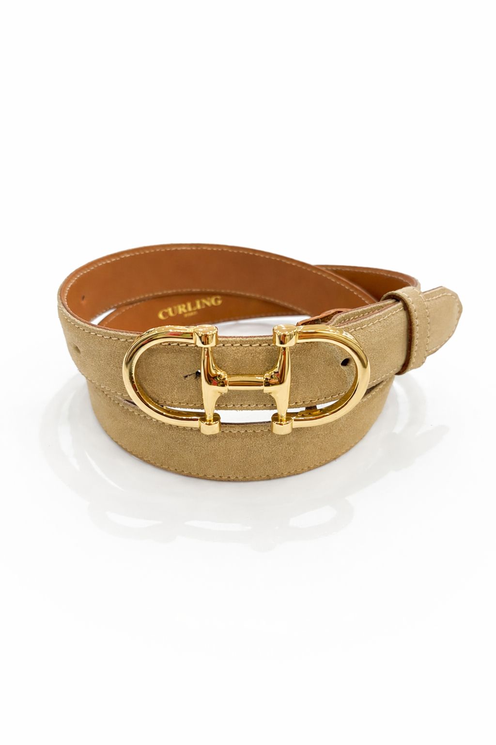Ceinture Ambre en veau velours - Capuccino-CEINTURE FEMME-Curling-Paris