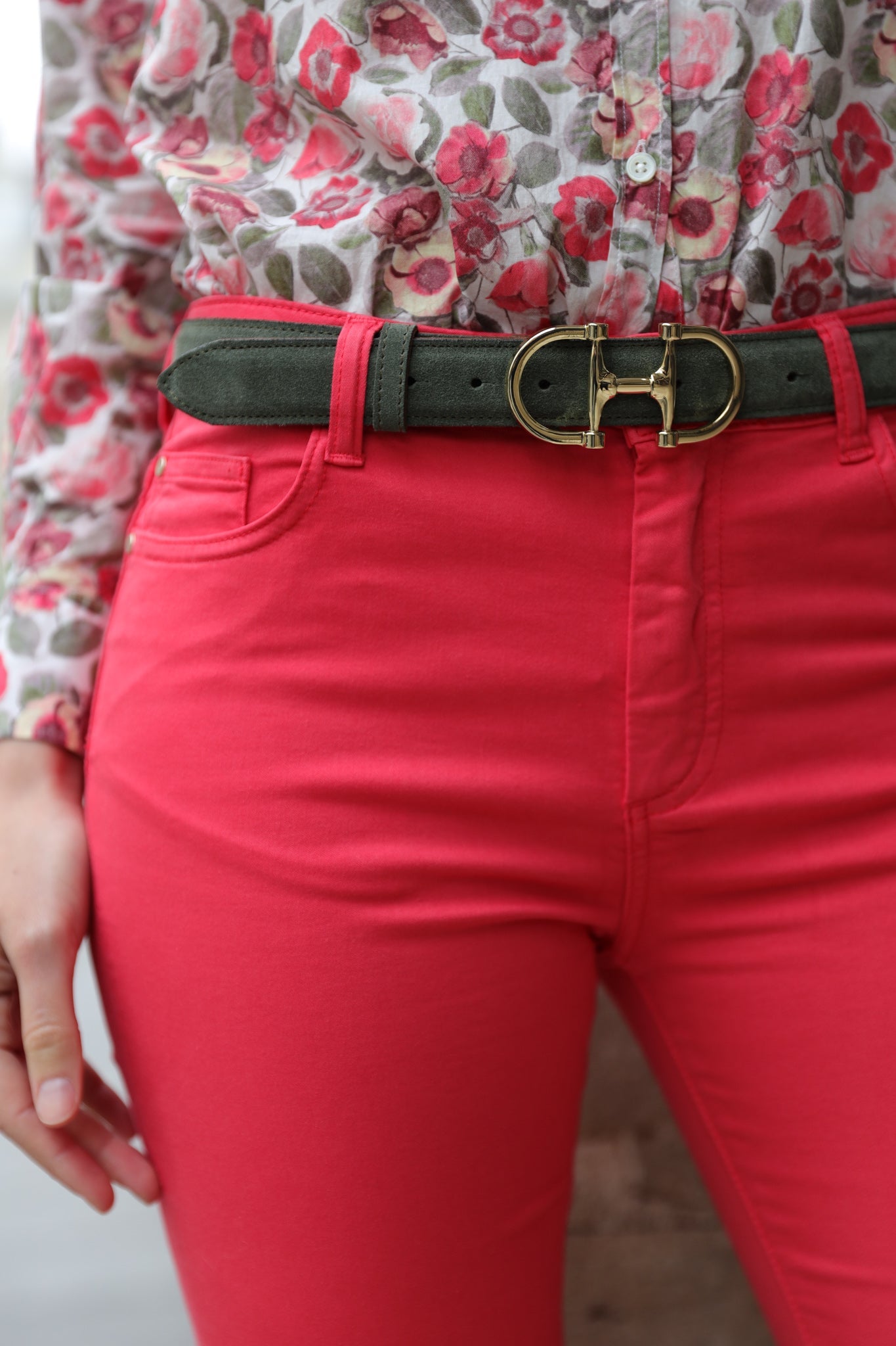 Ceinture Ambre en veau velours - Kaki-CEINTURE FEMME-Curling-Paris
