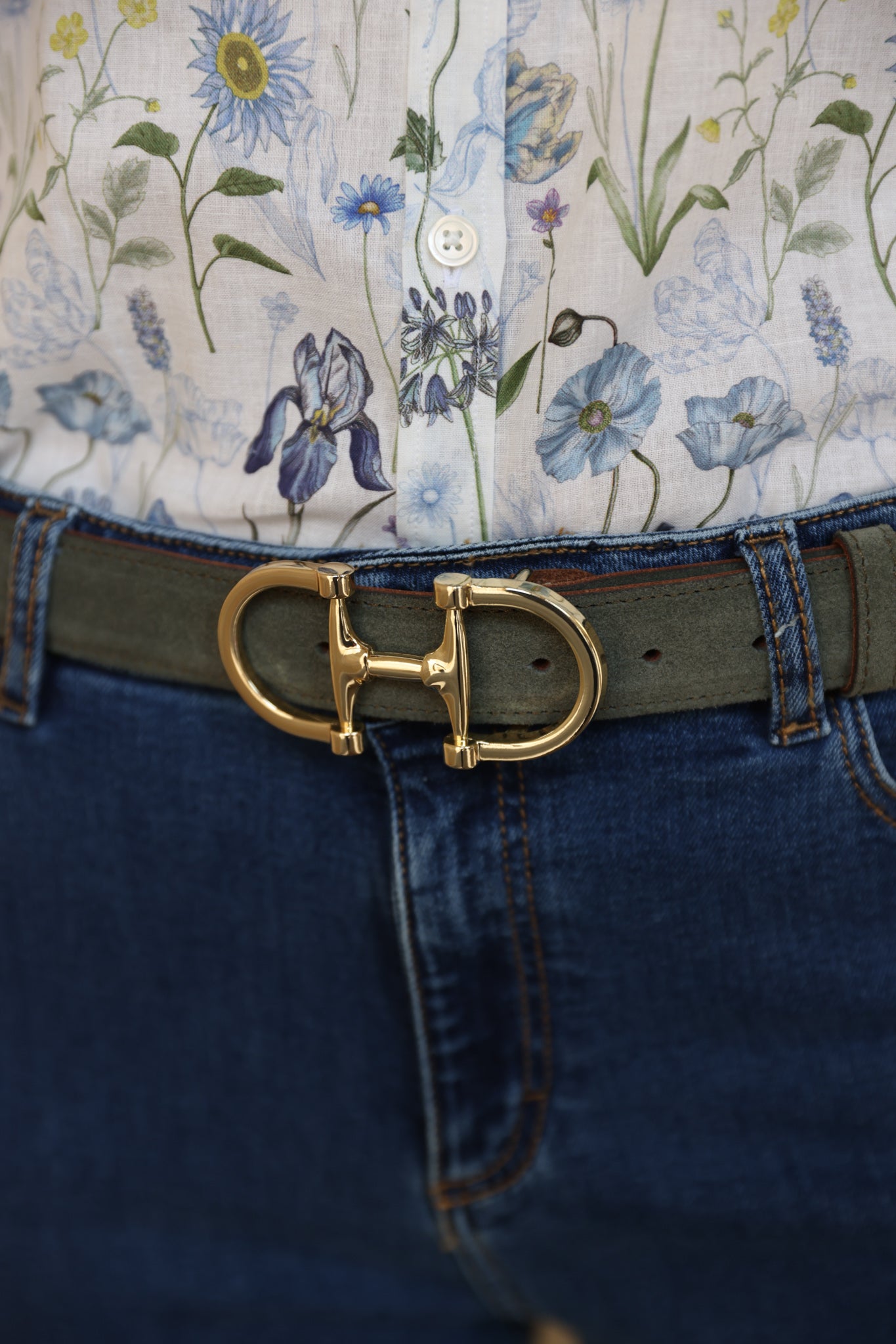 Ceinture Ambre en veau velours - Kaki-CEINTURE FEMME-Curling-Paris