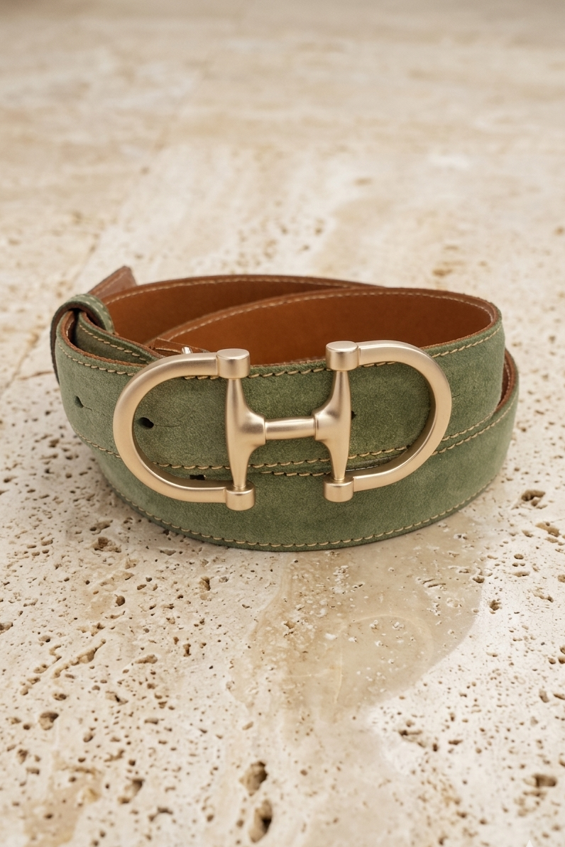 Ceinture Ambre en veau velours - Sauge-CEINTURE FEMME-Curling-Paris