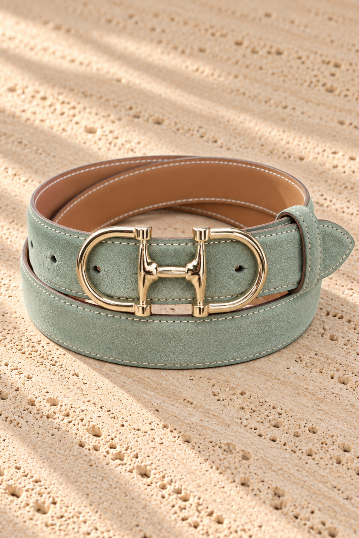 Ceinture Ambre en veau velours - Sauge-CEINTURE FEMME-Curling-Paris