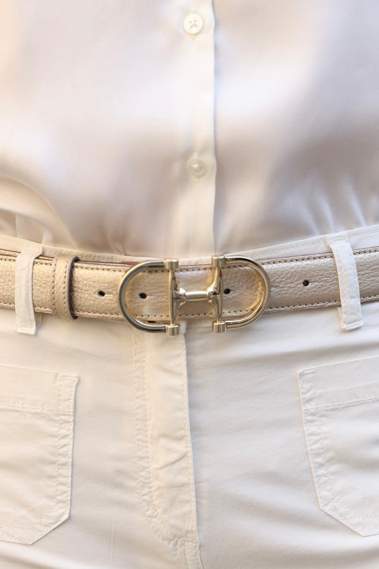 Ceinture Ambre mors de cheval en cuir grainé - doré-CEINTURE FEMME-Curling-Paris