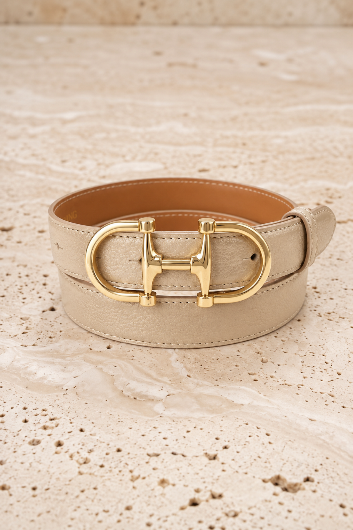 Ceinture Ambre mors de cheval en cuir grainé - doré-CEINTURE FEMME-Curling-Paris