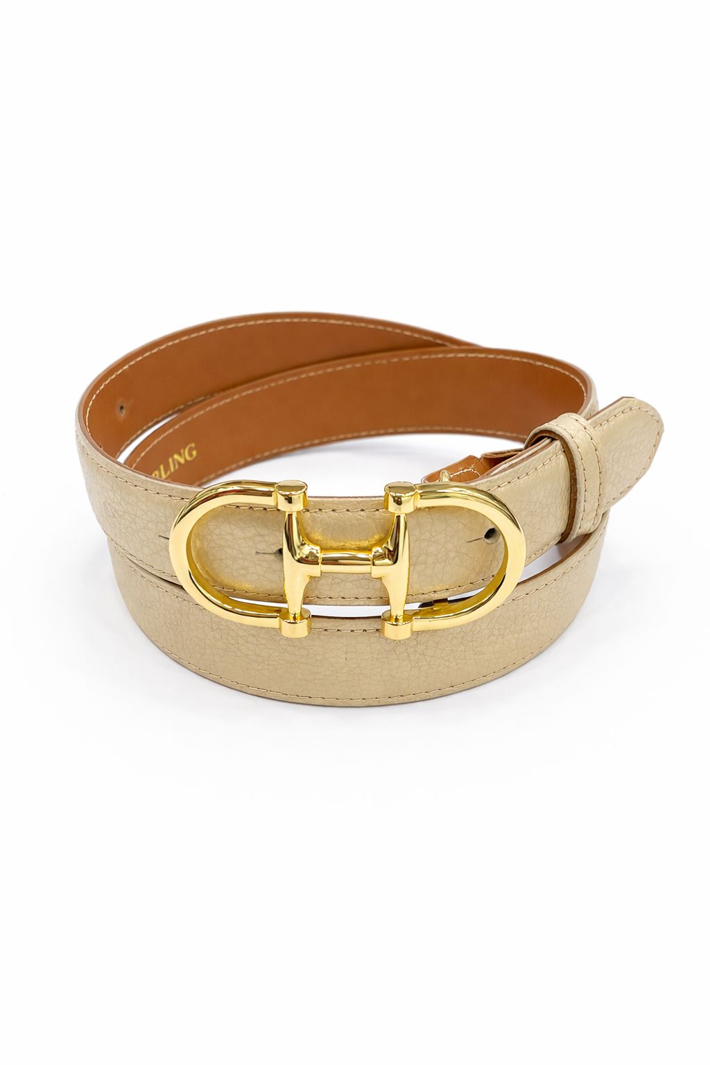 Ceinture Ambre mors de cheval en cuir grainé - doré-CEINTURE FEMME-Curling-Paris