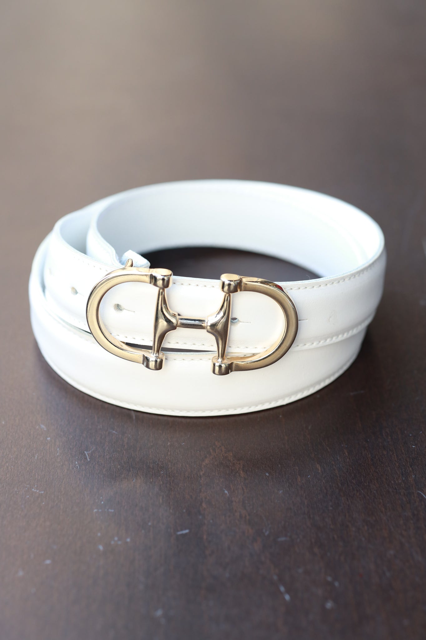 Ceinture Ambre mors de cheval en cuir lisse - Blanc-CEINTURE FEMME-Curling-Paris