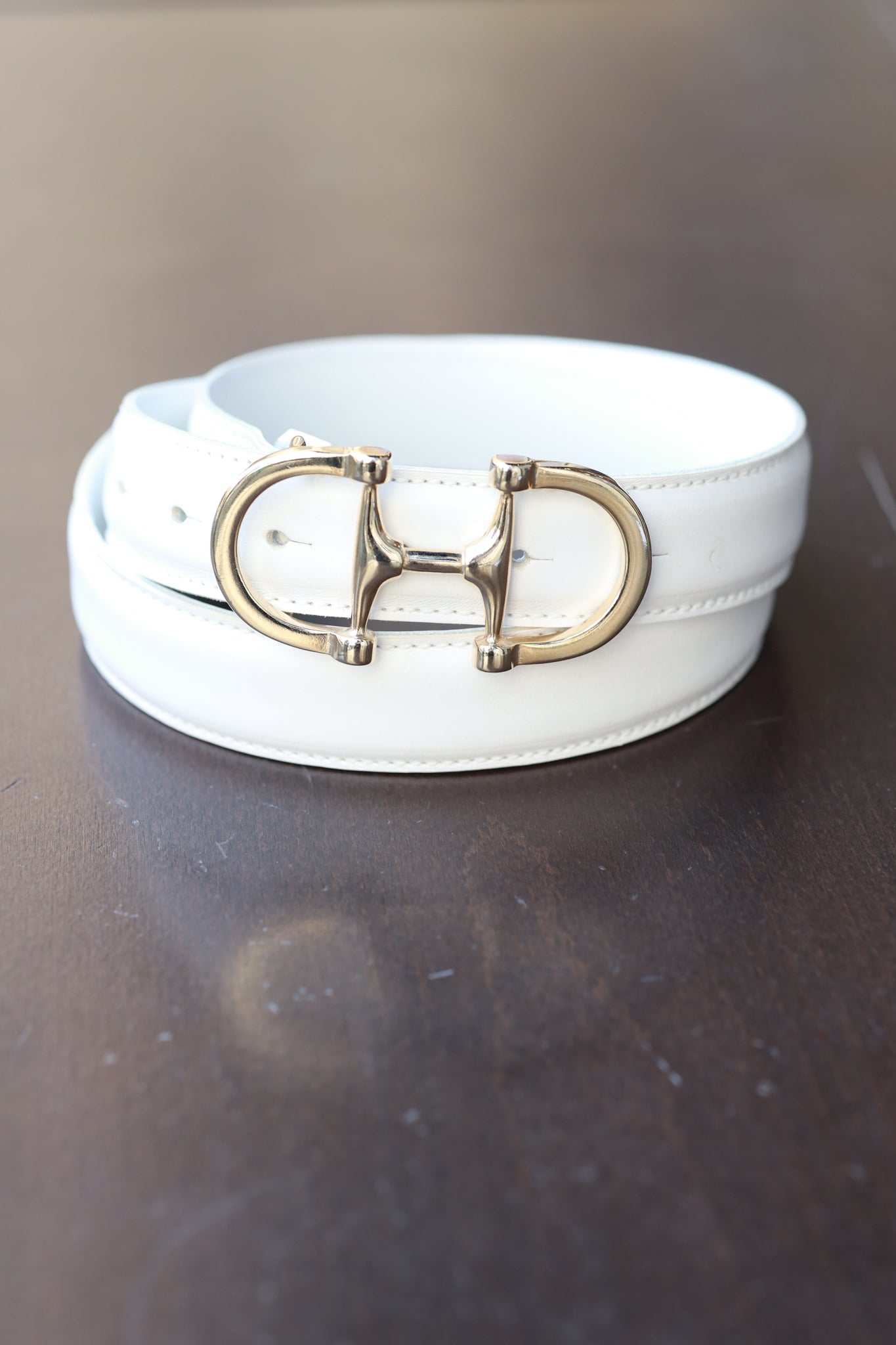 Ceinture Ambre mors de cheval en cuir lisse - Blanc-CEINTURE FEMME-Curling-Paris