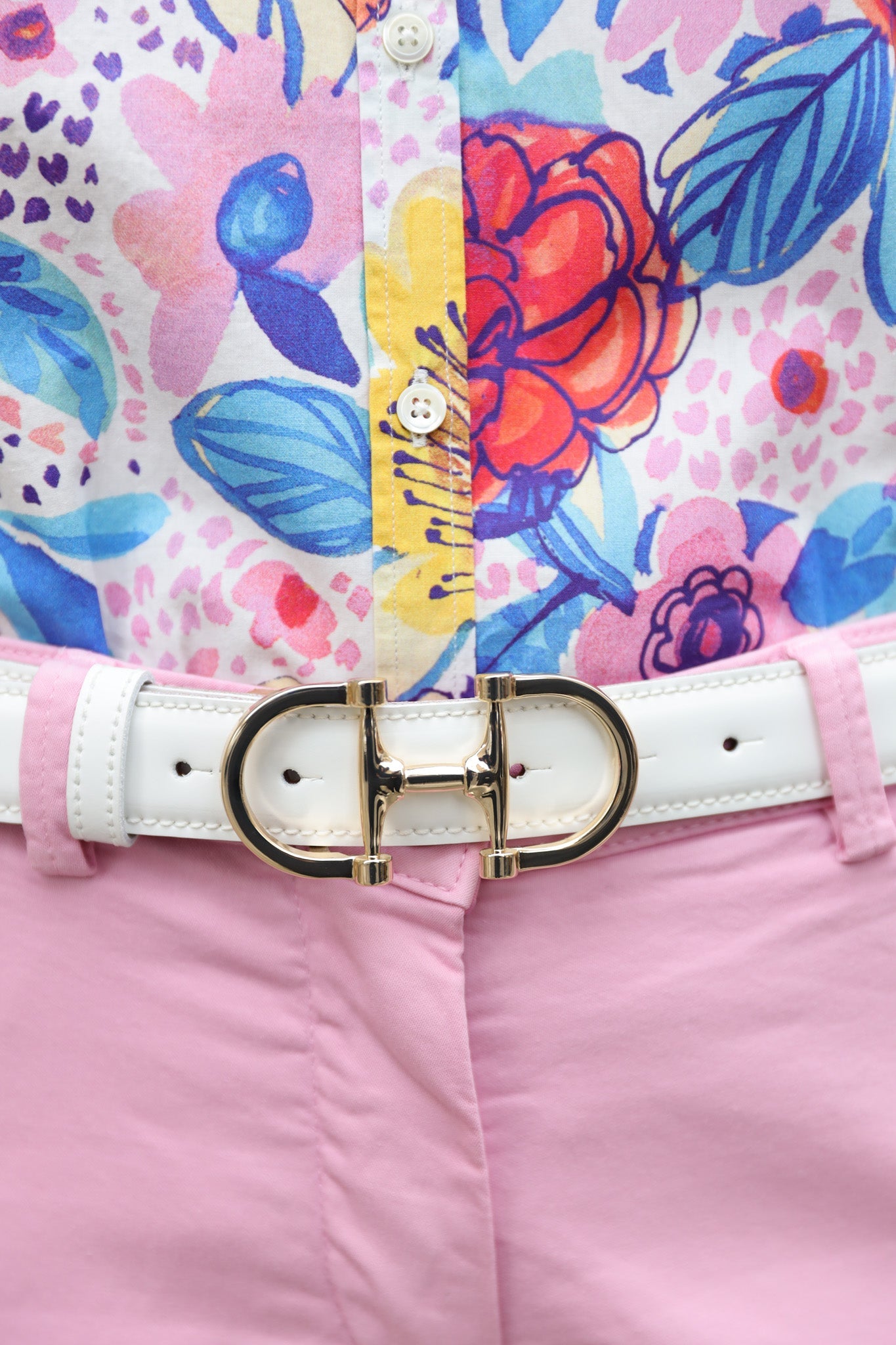 Ceinture Ambre mors de cheval en cuir lisse - Blanc-CEINTURE FEMME-Curling-Paris