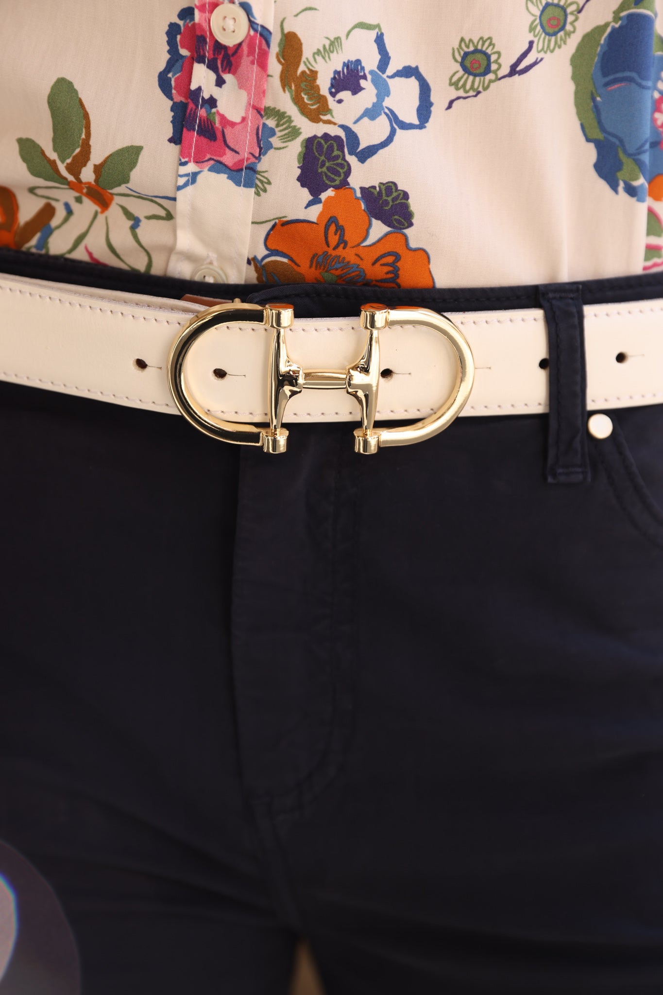Ceinture Ambre mors de cheval en cuir lisse - Blanc-CEINTURE FEMME-Curling-Paris