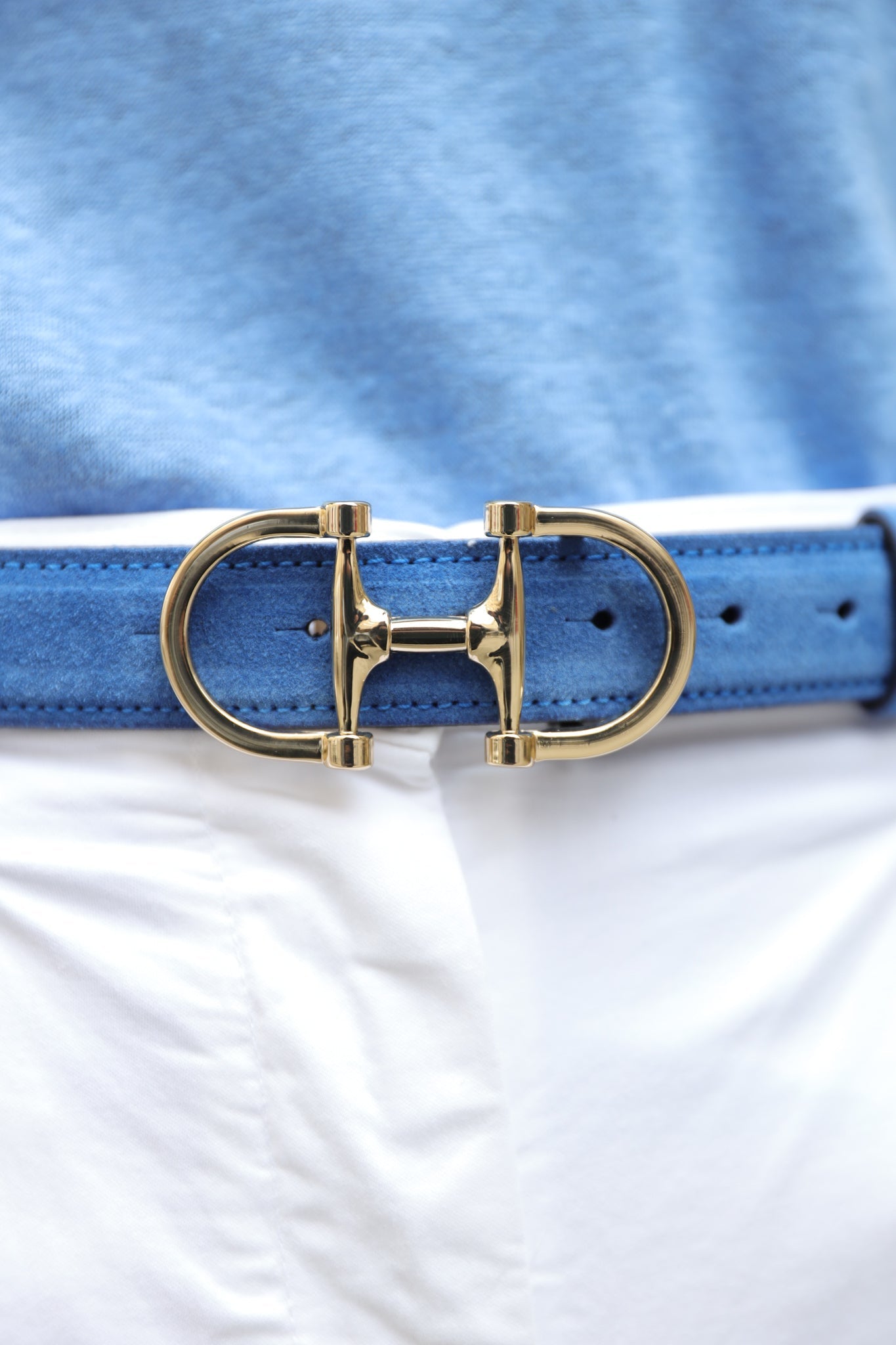 Ceinture Ambre mors de cheval en veau velours - Bleu-CEINTURE FEMME-Curling-Paris