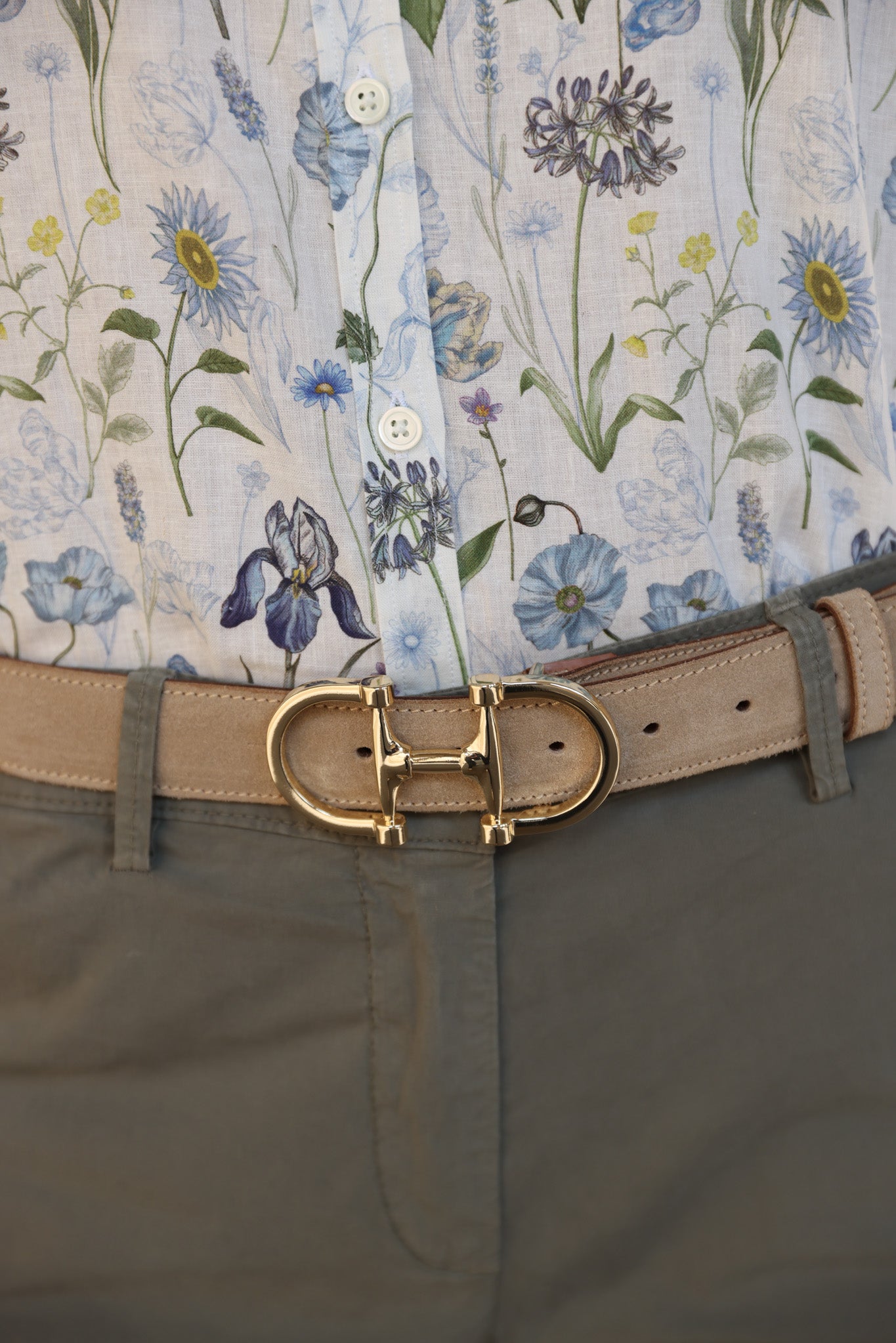 Ceinture Ambre mors de cheval en veau velours - Capuccino-CEINTURE FEMME-Curling-Paris