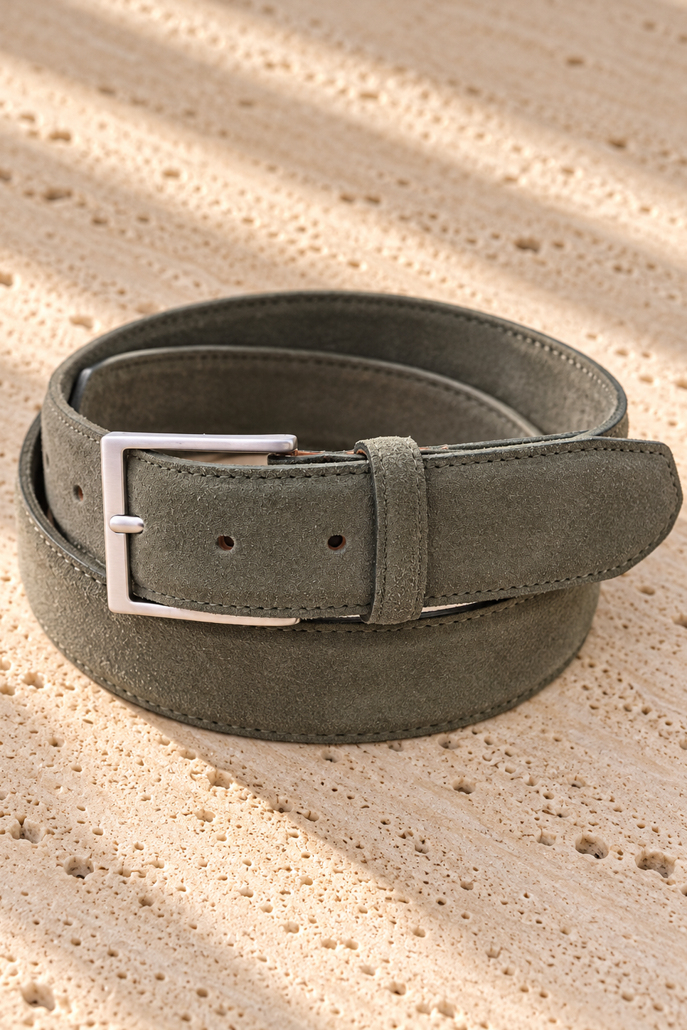 Ceinture Cesar en croûte de velours - Kaki-CEINTURES HOMME-Curling-Paris