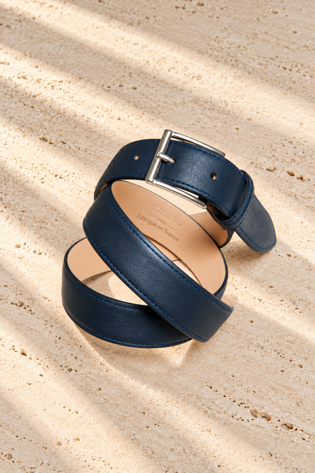 Ceinture Cesar en cuir - Marine-CEINTURES HOMME-Curling-Paris