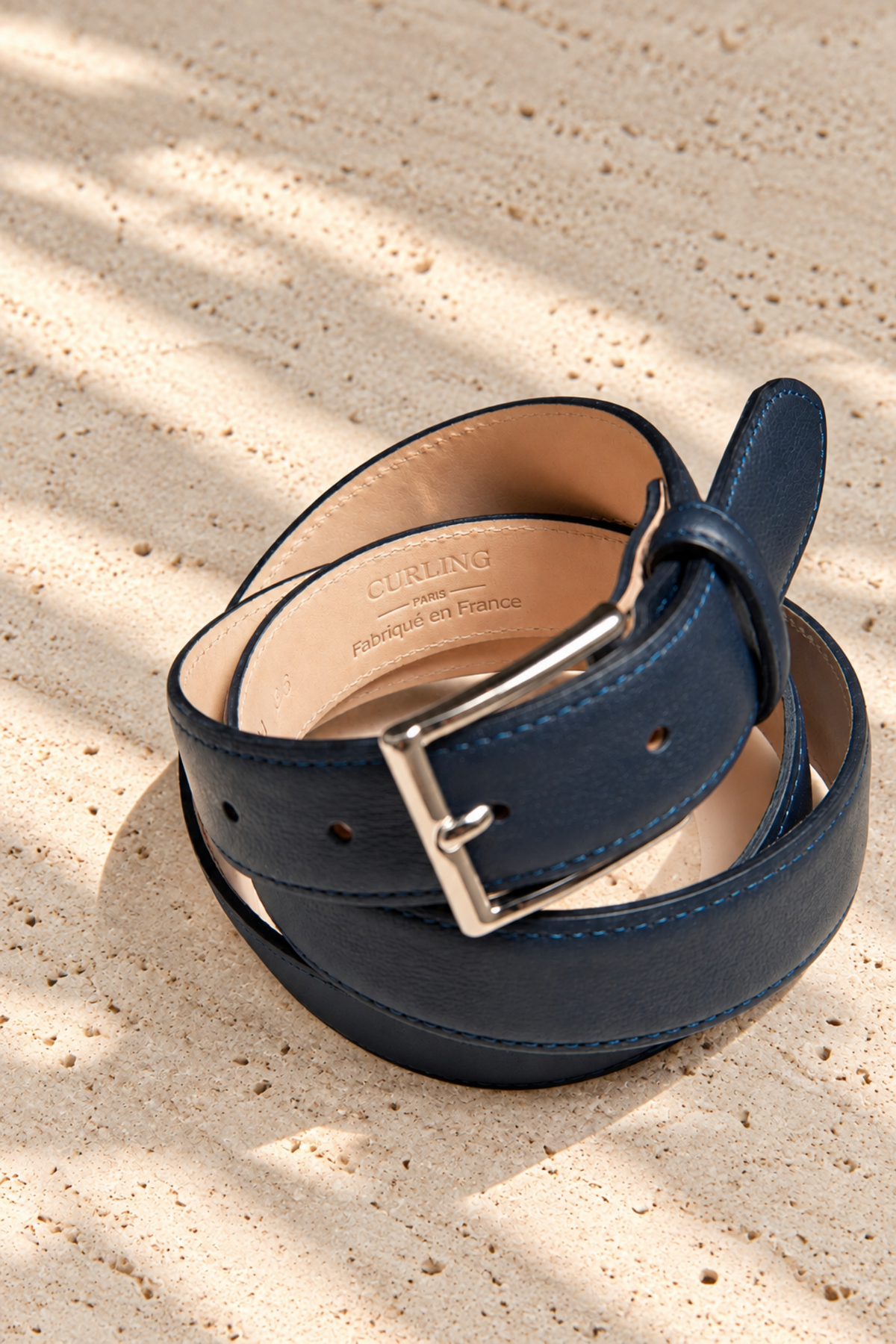 Ceinture Cesar en cuir - Marine-CEINTURES HOMME-Curling-Paris