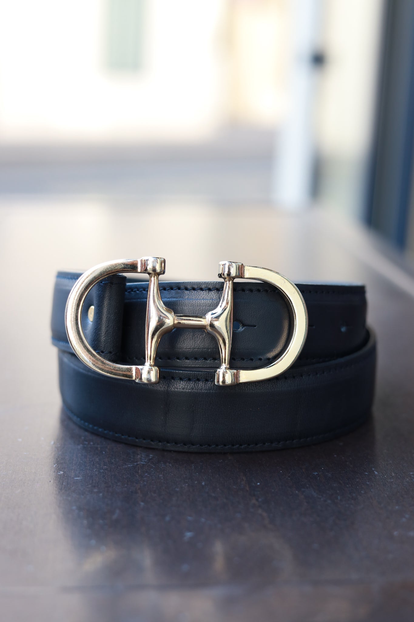 Ceinture en cuir lisse Ambre - Marine-CEINTURE FEMME-Curling-Paris