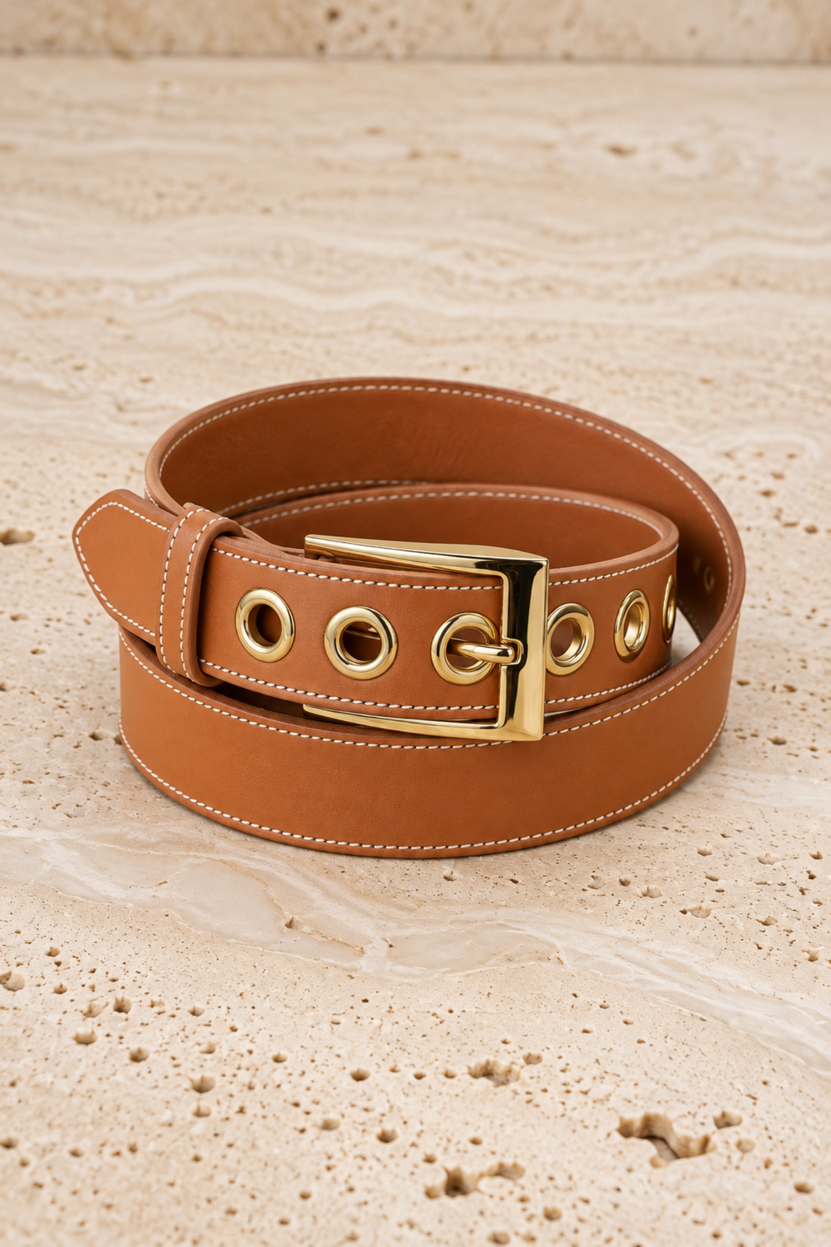 Ceinture en cuir lisse Giulia - Camel-CEINTURE FEMME-Curling-Paris