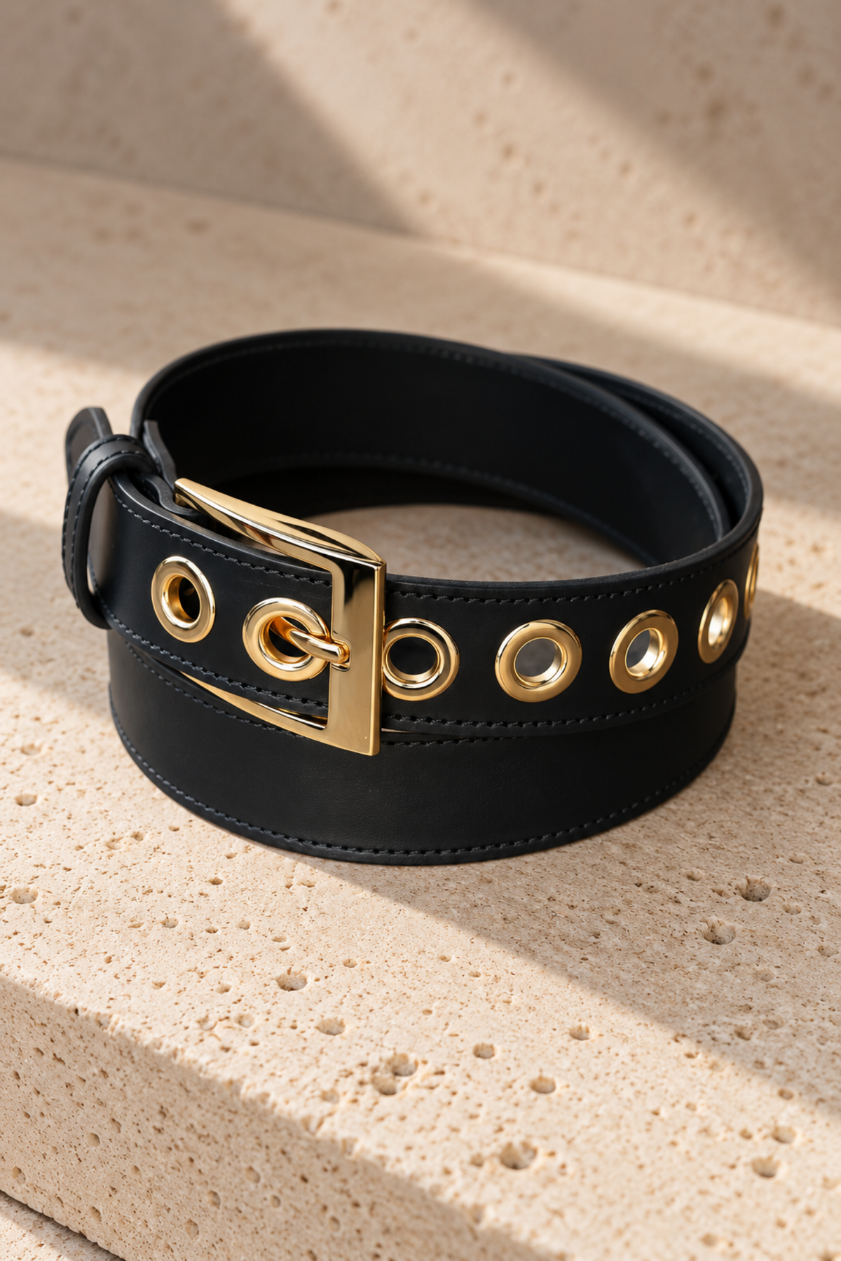 Ceinture en cuir lisse Giulia - Noir-CEINTURE FEMME-Curling-Paris